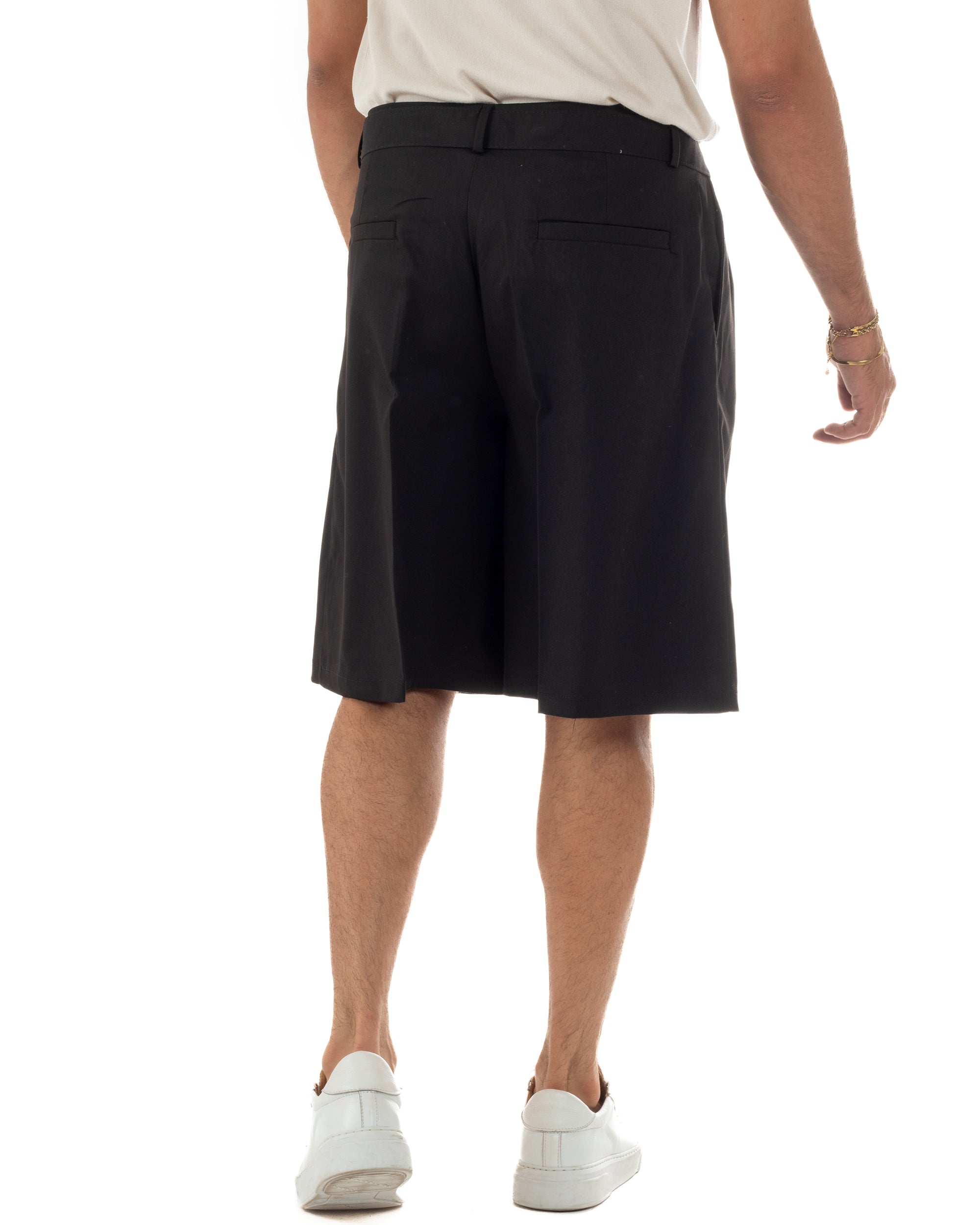 Bermuda pantaloncini uomo baggy fit pinces cintura in vita nero GIOSAL-PC2066A