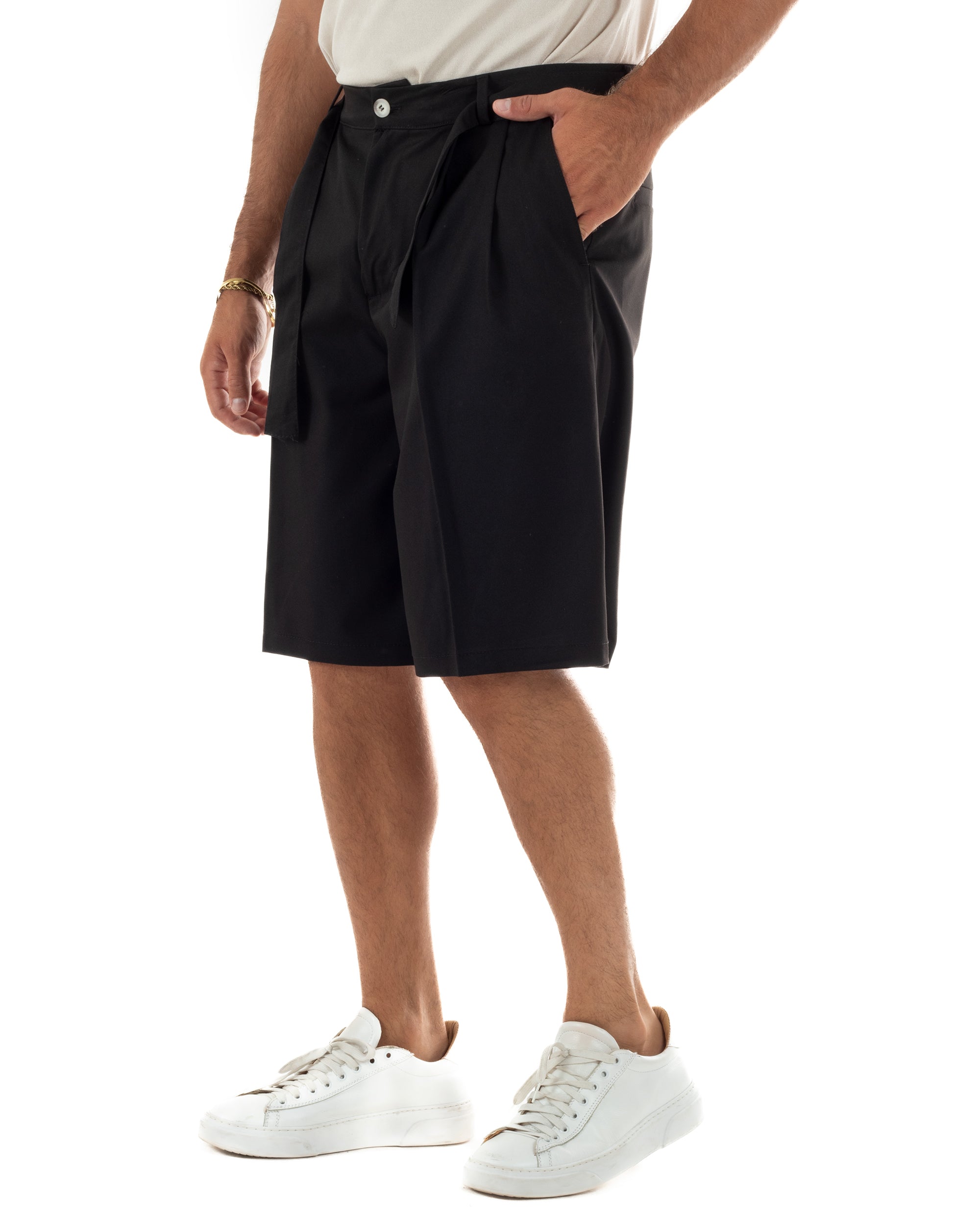Bermuda pantaloncini uomo baggy fit pinces cintura in vita nero GIOSAL-PC2066A