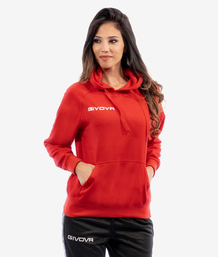 FELPA CON CAPPUCCIO NEW GIVOVA ROSSO Cotone Garzato Unisex Maglia Con Tasca Calda Sportiva Invernale Tinta Unita GIOSAL