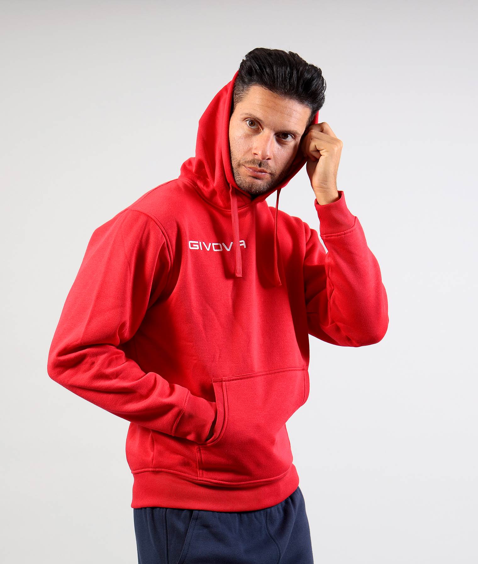 FELPA CON CAPPUCCIO NEW GIVOVA ROSSO Cotone Garzato Unisex Maglia Con Tasca Calda Sportiva Invernale Tinta Unita GIOSAL