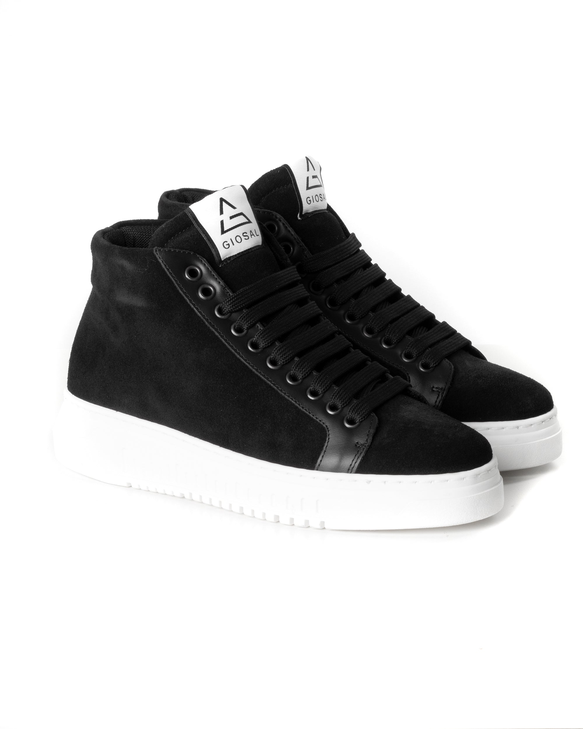 Scarpe Uomo Sneakers Alte Casual Sportive Ecopelle Camoscio Nero GIOSA