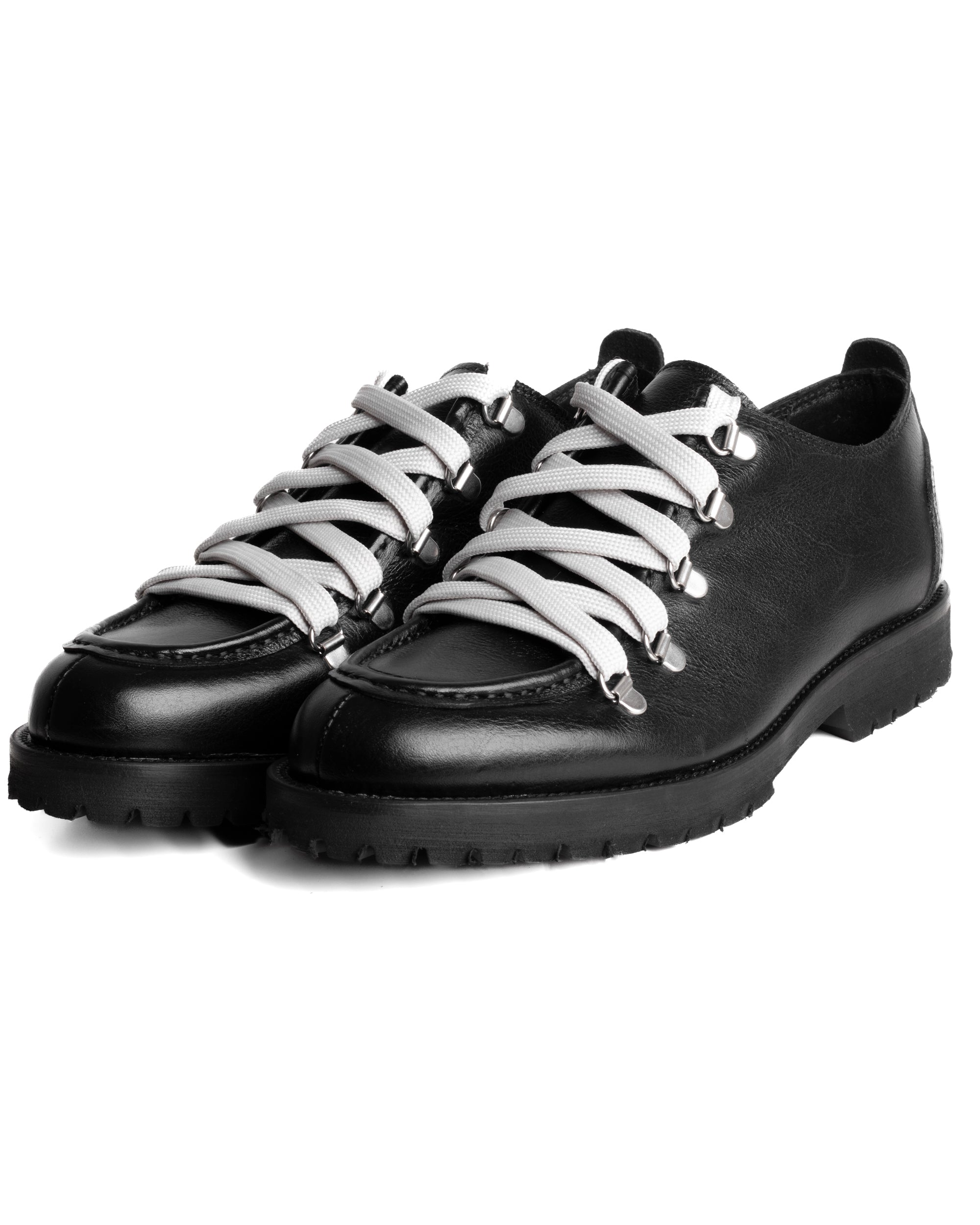 Scarpe Uomo Mocassini Ingegnere Con Ganci E Lacci Casual Ecopelle Tinta Unita Nero GIOSAL-S1255A