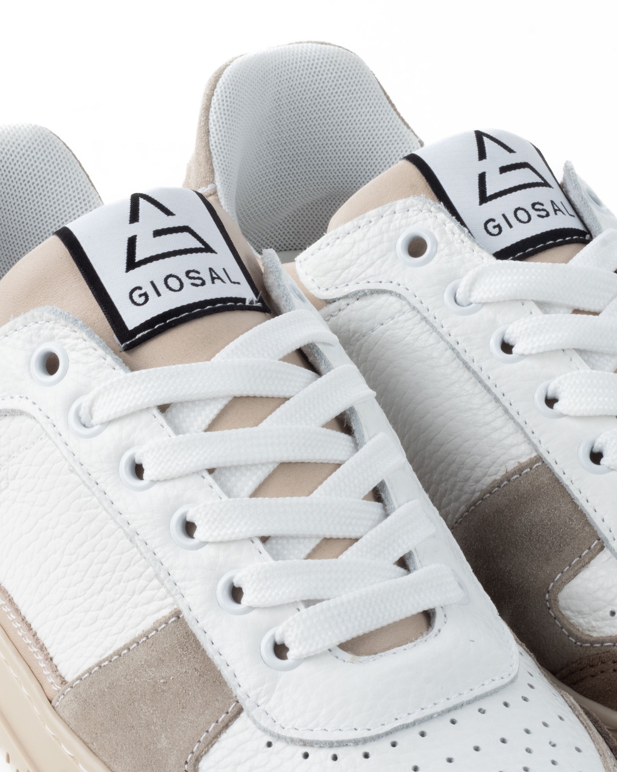 Scarpe Uomo Sneakers Bianche Ecopelle Martellata Casual Sportive Pelle Bottolato Camoscio Beige GIOSAL-S1257A