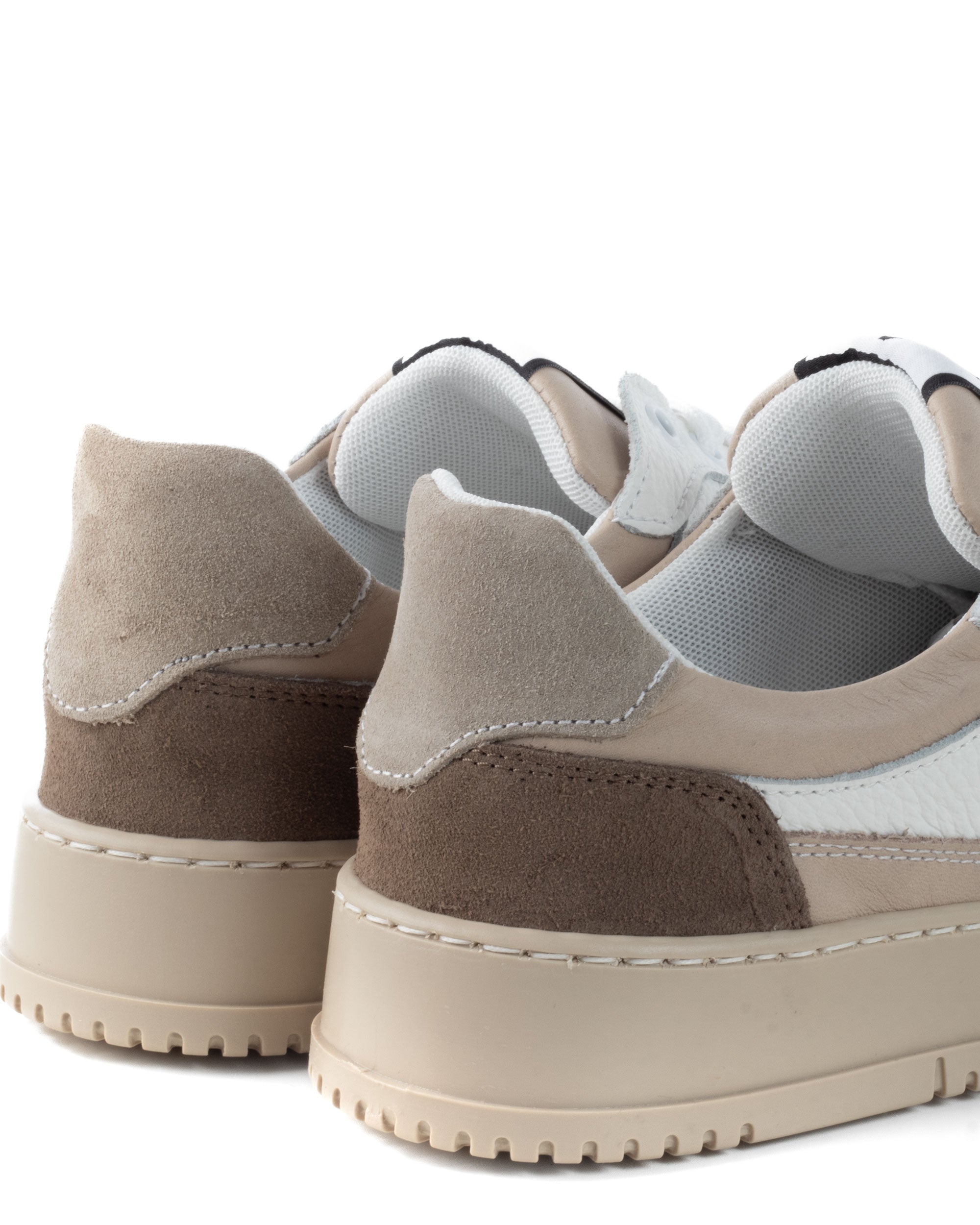 Scarpe Uomo Sneakers Bianche Ecopelle Martellata Casual Sportive Pelle Bottolato Camoscio Beige GIOSAL-S1257A