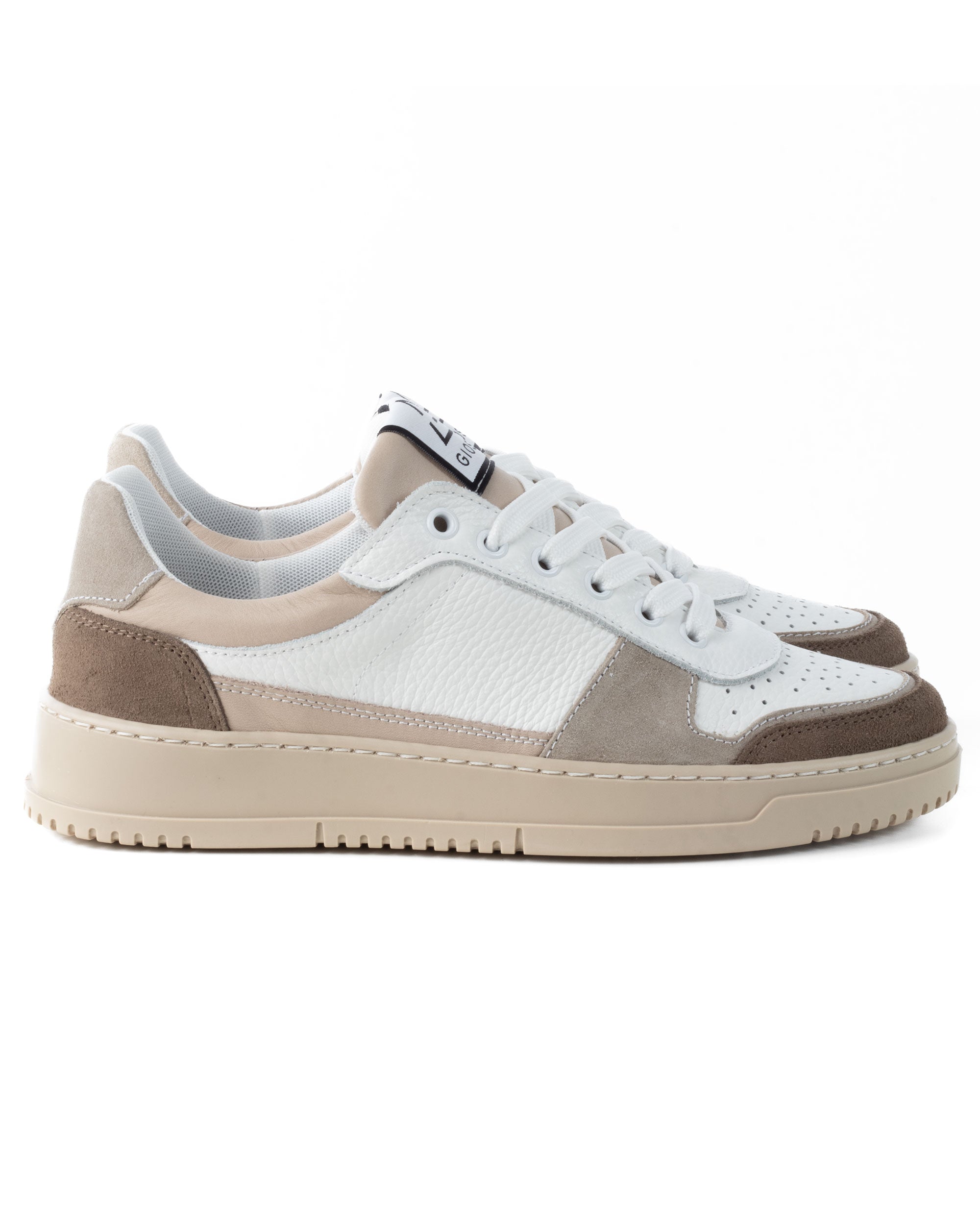 Scarpe Uomo Sneakers Bianche Ecopelle Martellata Casual Sportive Pelle Bottolato Camoscio Beige GIOSAL-S1257A