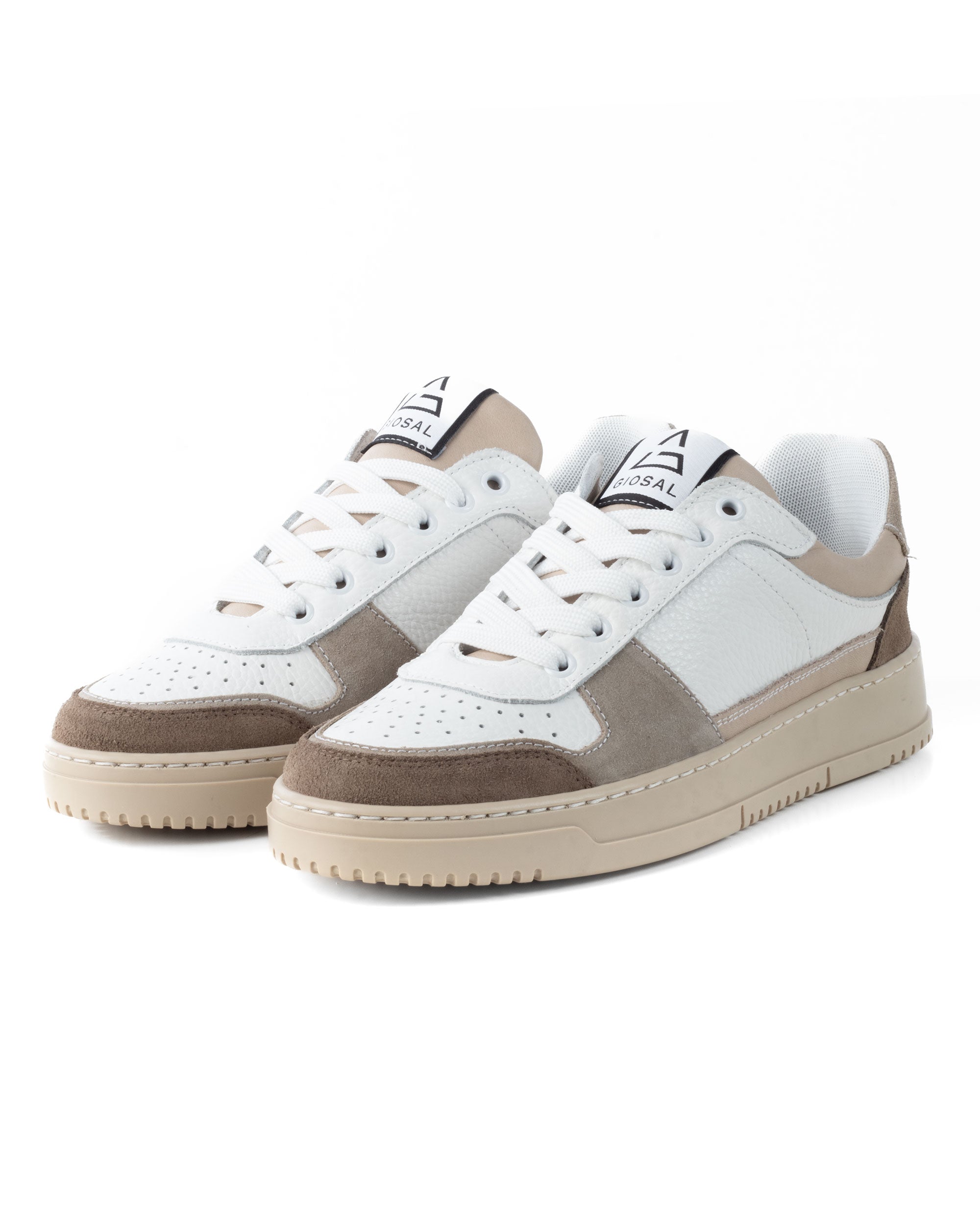 Scarpe Uomo Sneakers Bianche Ecopelle Martellata Casual Sportive Pelle Bottolato Camoscio Beige GIOSAL-S1257A