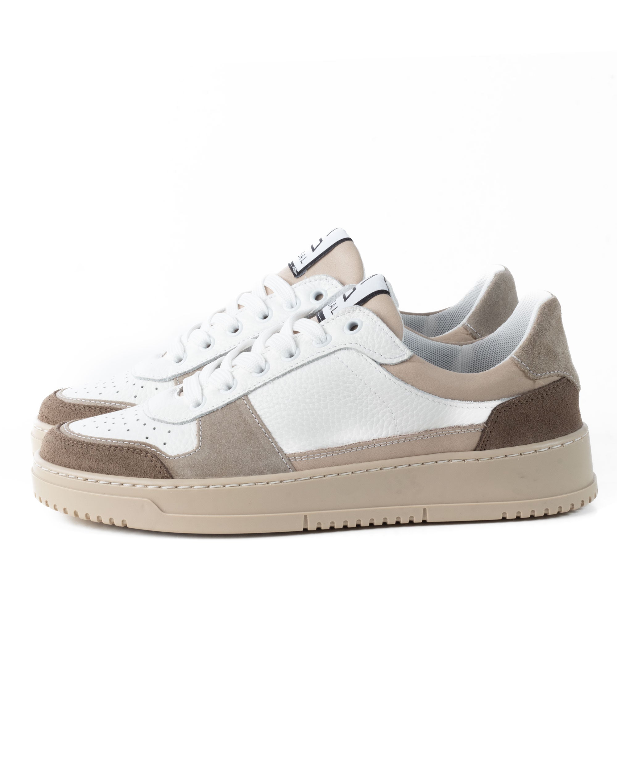 Scarpe Uomo Sneakers Bianche Ecopelle Martellata Casual Sportive Pelle Bottolato Camoscio Beige GIOSAL-S1257A