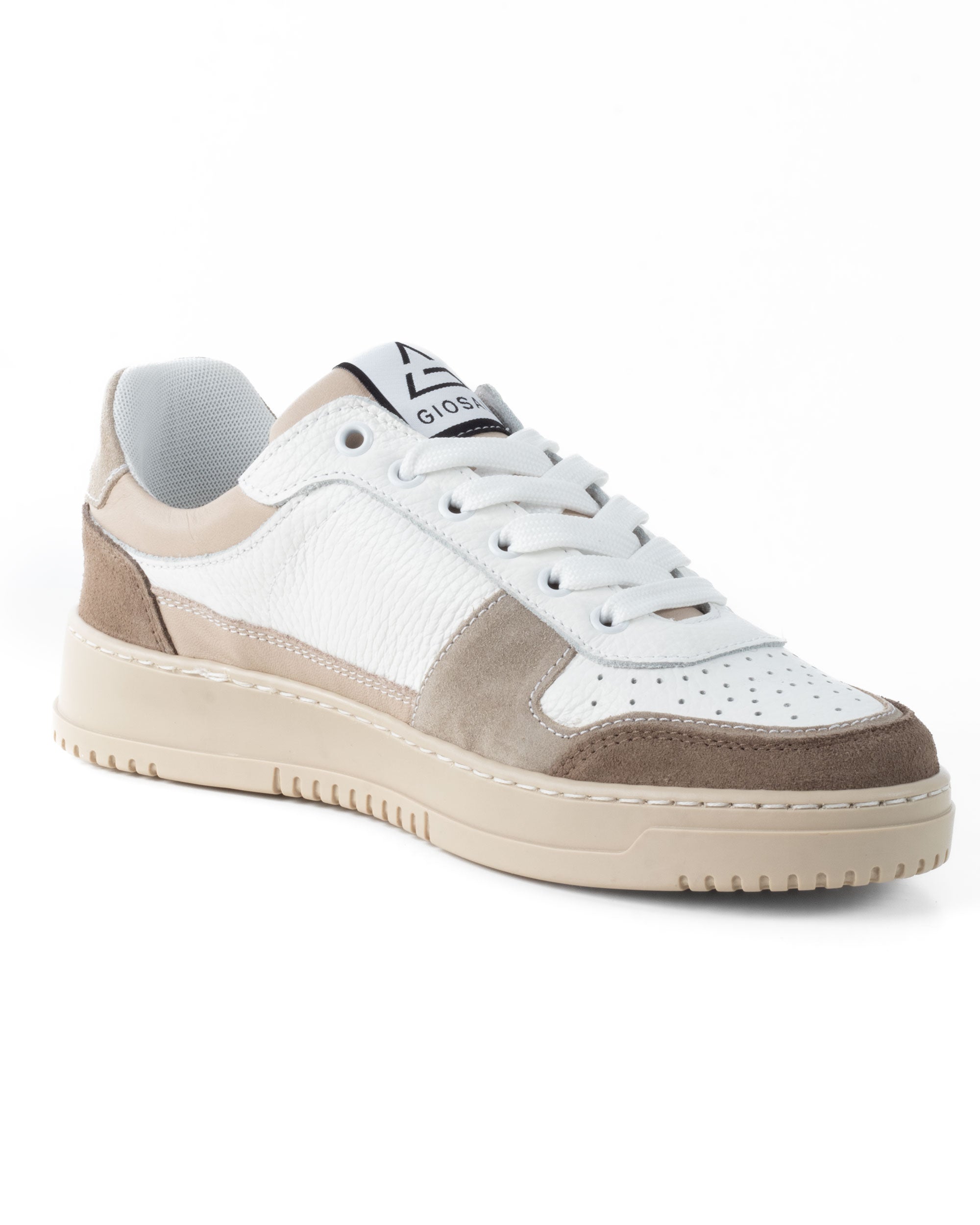 Scarpe Uomo Sneakers Bianche Ecopelle Martellata Casual Sportive Pelle Bottolato Camoscio Beige GIOSAL-S1257A