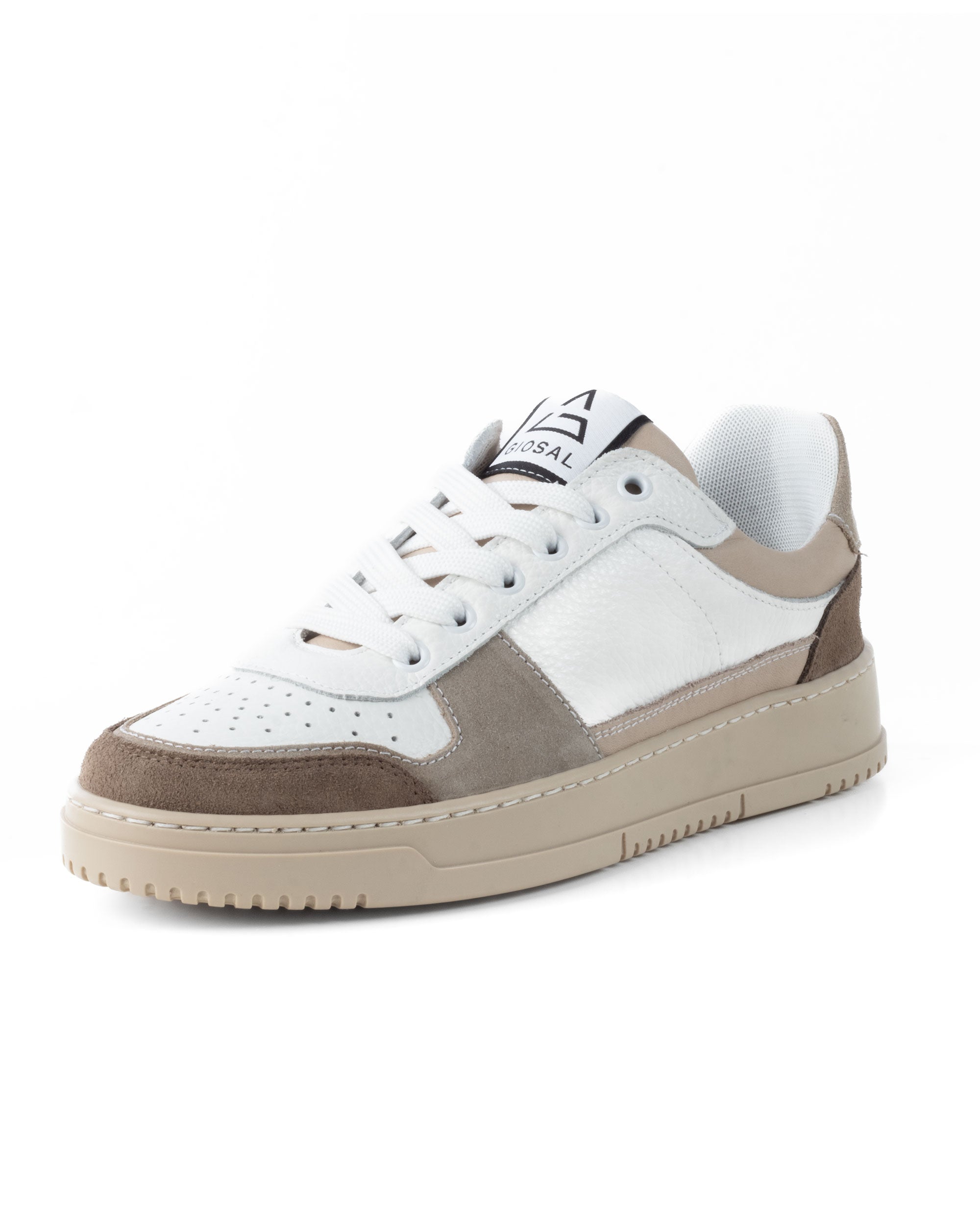 Scarpe Uomo Sneakers Bianche Ecopelle Martellata Casual Sportive Pelle Bottolato Camoscio Beige GIOSAL-S1257A