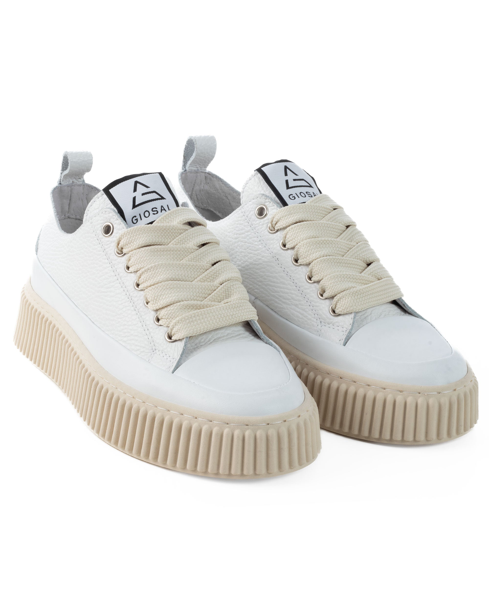 Scarpe Uomo Sneakers Bianche Ecopelle Martellata Sportive Pelle Bottolato Fondo Gomma Ampia GIOSAL-S1258A