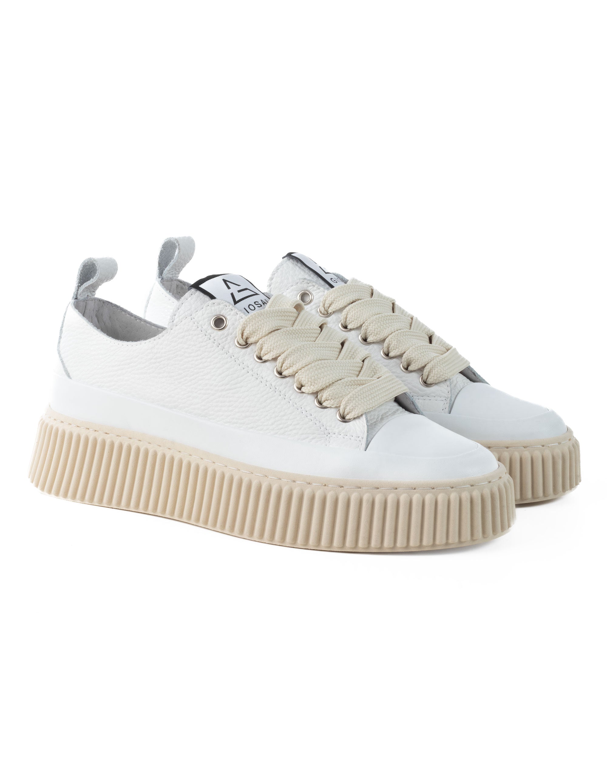 Scarpe Uomo Sneakers Bianche Ecopelle Martellata Sportive Pelle Bottolato Fondo Gomma Ampia GIOSAL-S1258A