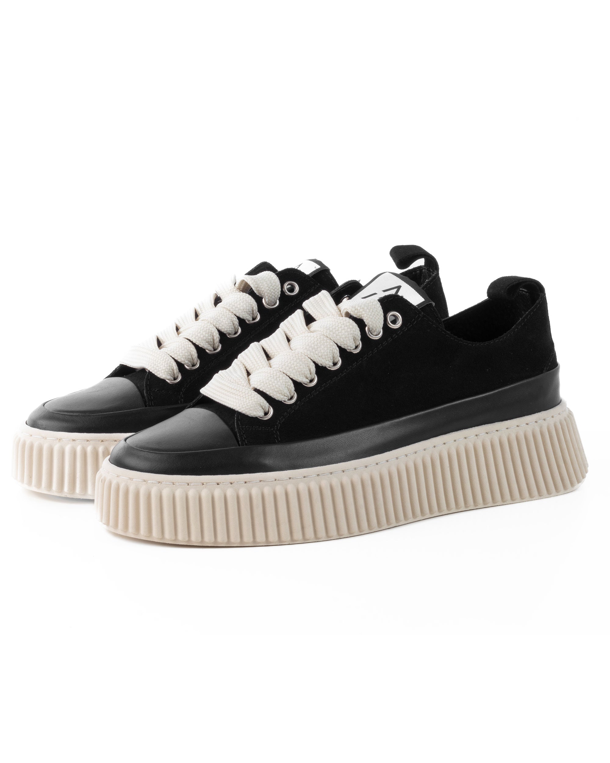 Scarpe Uomo Sneakers Camoscio Nero Beige Sportive Fondo Gomma Ampia GIOSAL-S1259A