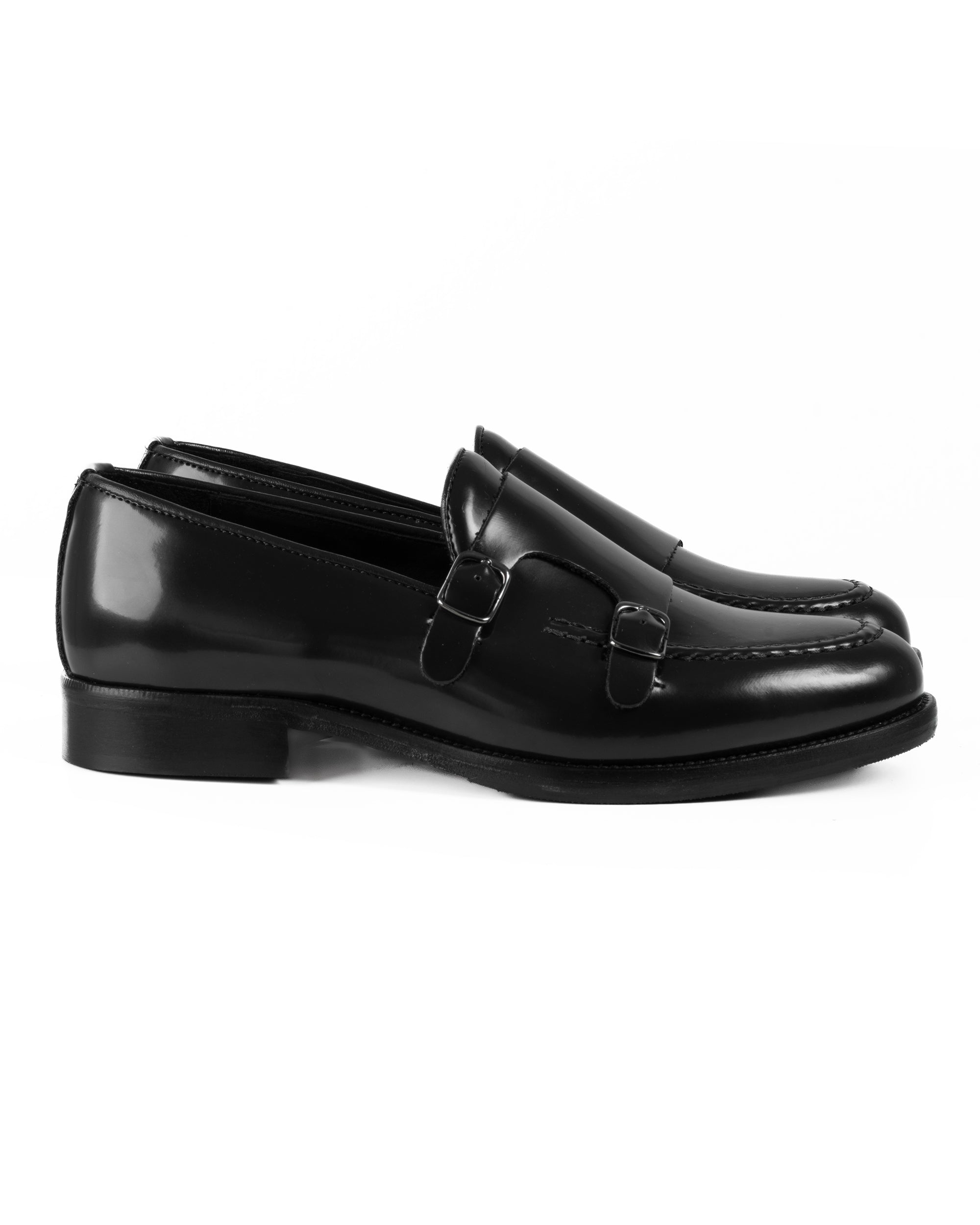 Mocassini Doppia Fibbia Uomo Scarpe Ecopelle Abrasivate Lucide Eleganti Cerimonia Suola Di Cuoio Casual Nero GIOSAL-S1262A