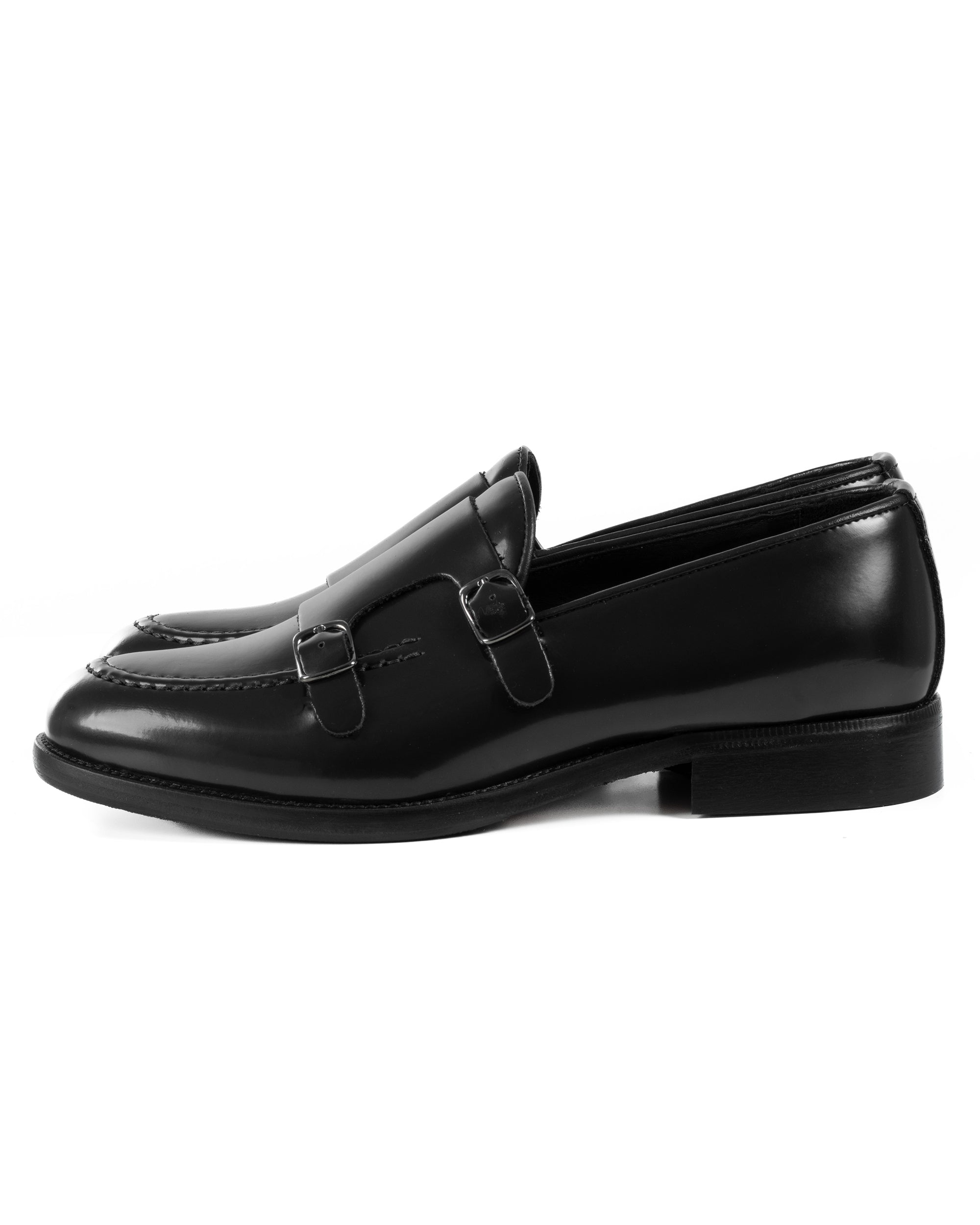 Mocassini Doppia Fibbia Uomo Scarpe Ecopelle Abrasivate Lucide Eleganti Cerimonia Suola Di Cuoio Casual Nero GIOSAL-S1262A