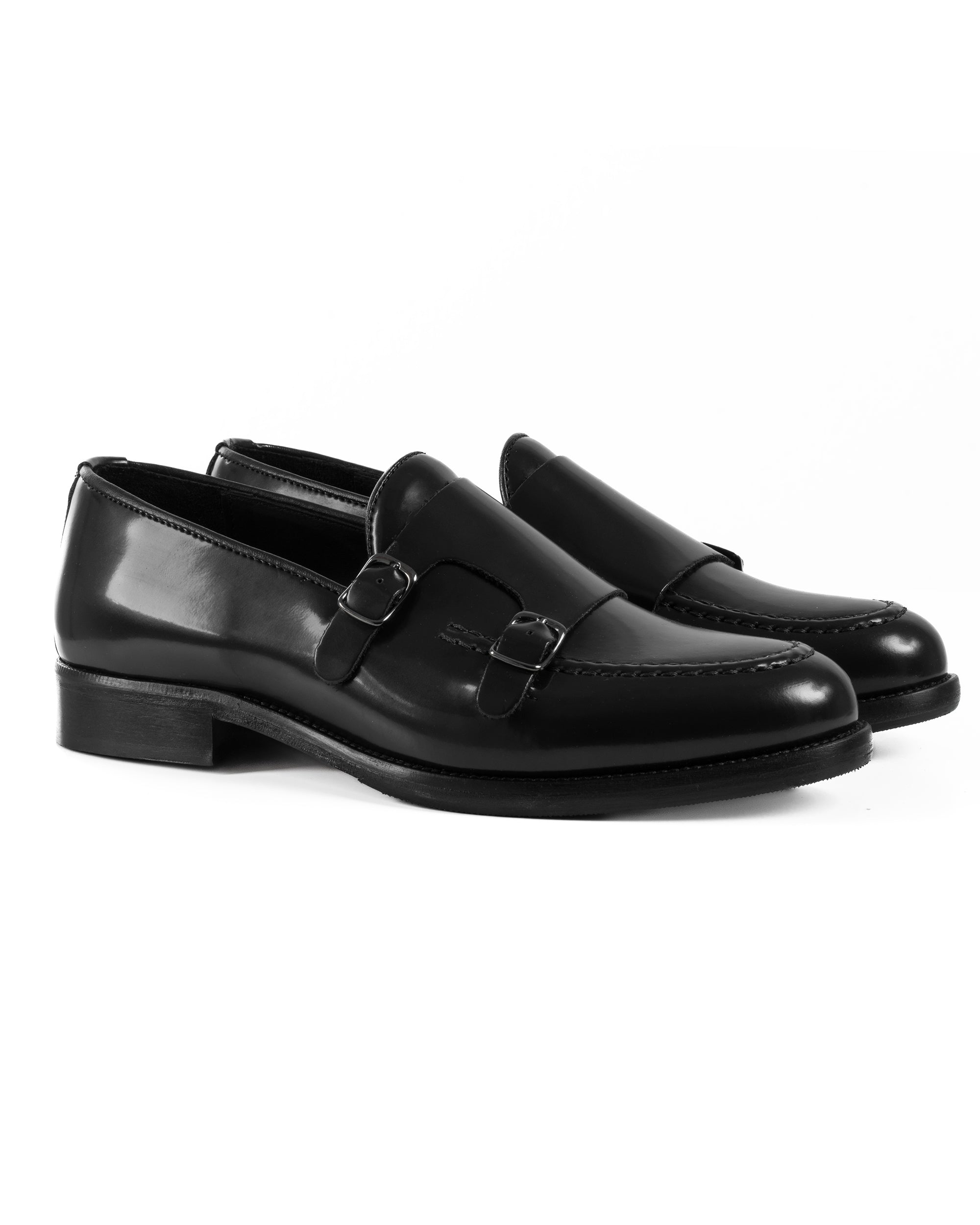 Mocassini Doppia Fibbia Uomo Scarpe Ecopelle Abrasivate Lucide Eleganti Cerimonia Suola Di Cuoio Casual Nero GIOSAL-S1262A