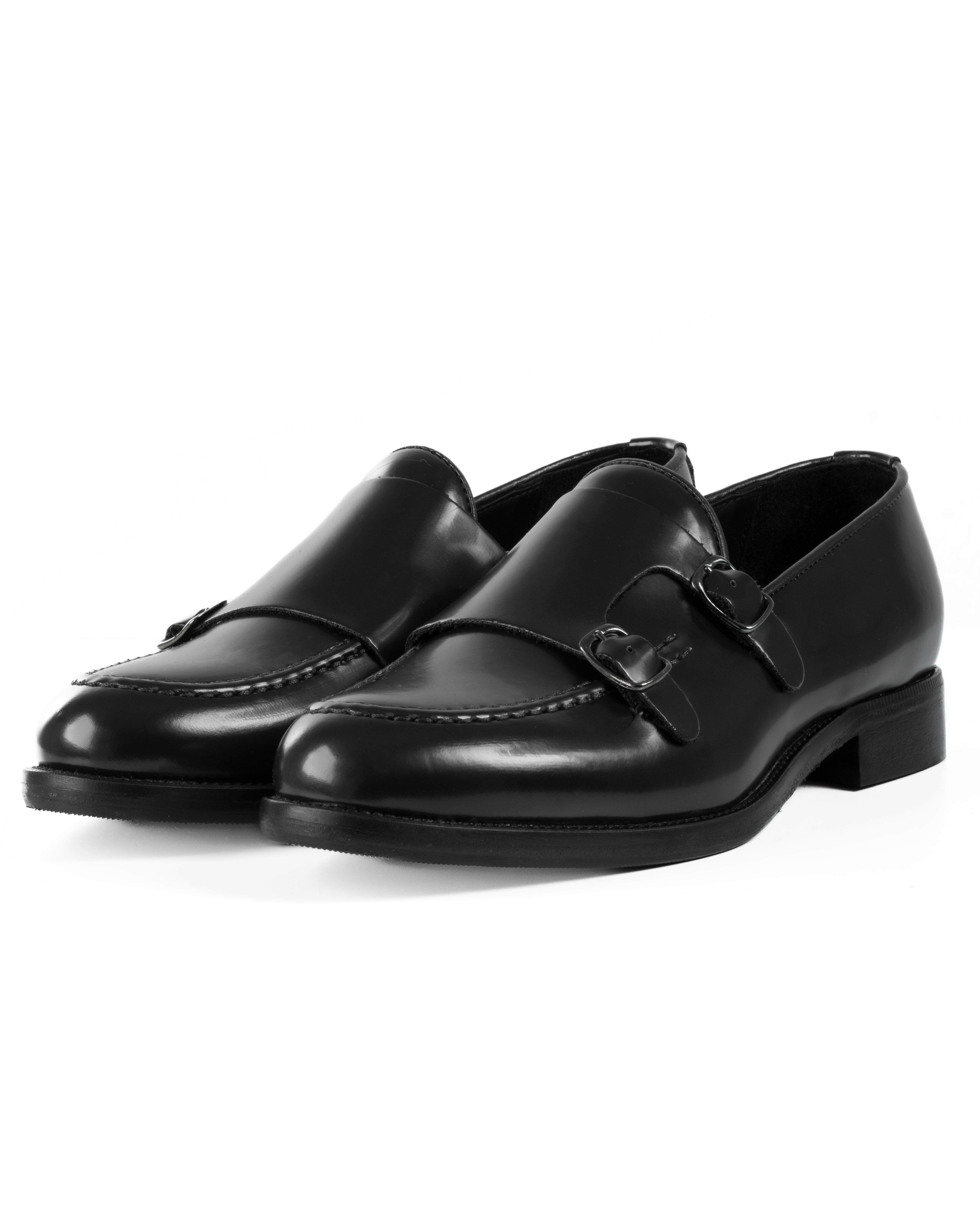 Mocassini Doppia Fibbia Uomo Scarpe Ecopelle Abrasivate Lucide Eleganti Cerimonia Suola Di Cuoio Casual Nero GIOSAL-S1262A