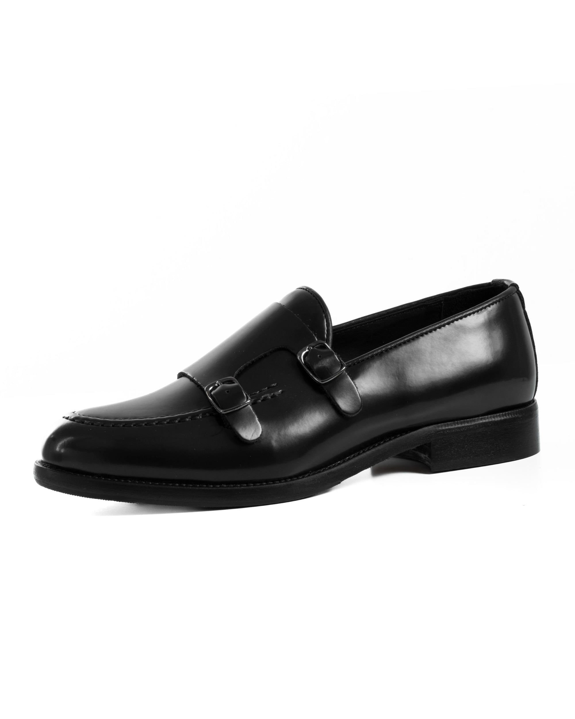 Mocassini Doppia Fibbia Uomo Scarpe Ecopelle Abrasivate Lucide Eleganti Cerimonia Suola Di Cuoio Casual Nero GIOSAL-S1262A
