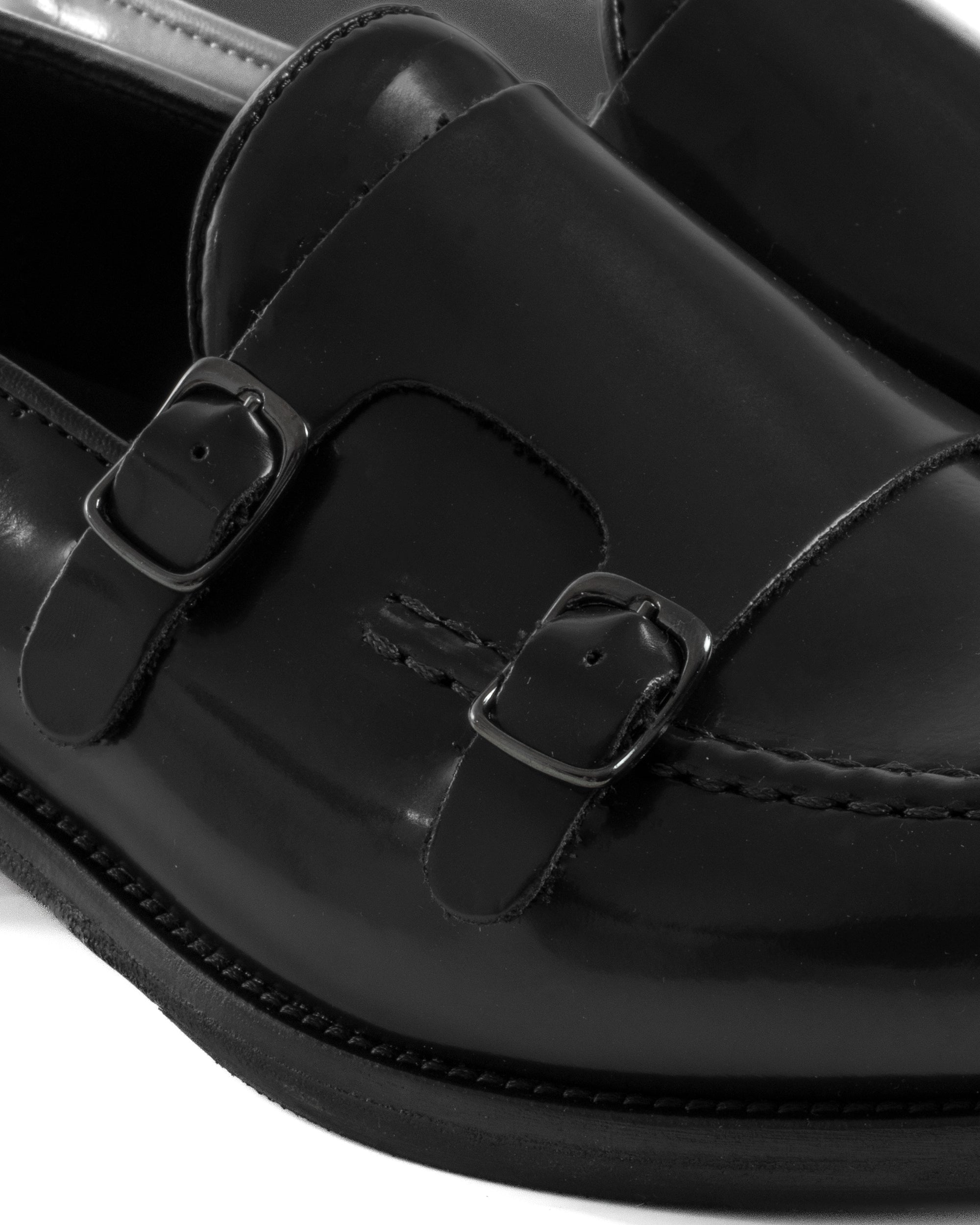 Mocassini Doppia Fibbia Uomo Scarpe Ecopelle Abrasivate Lucide Eleganti Cerimonia Suola Di Cuoio Casual Nero GIOSAL-S1262A