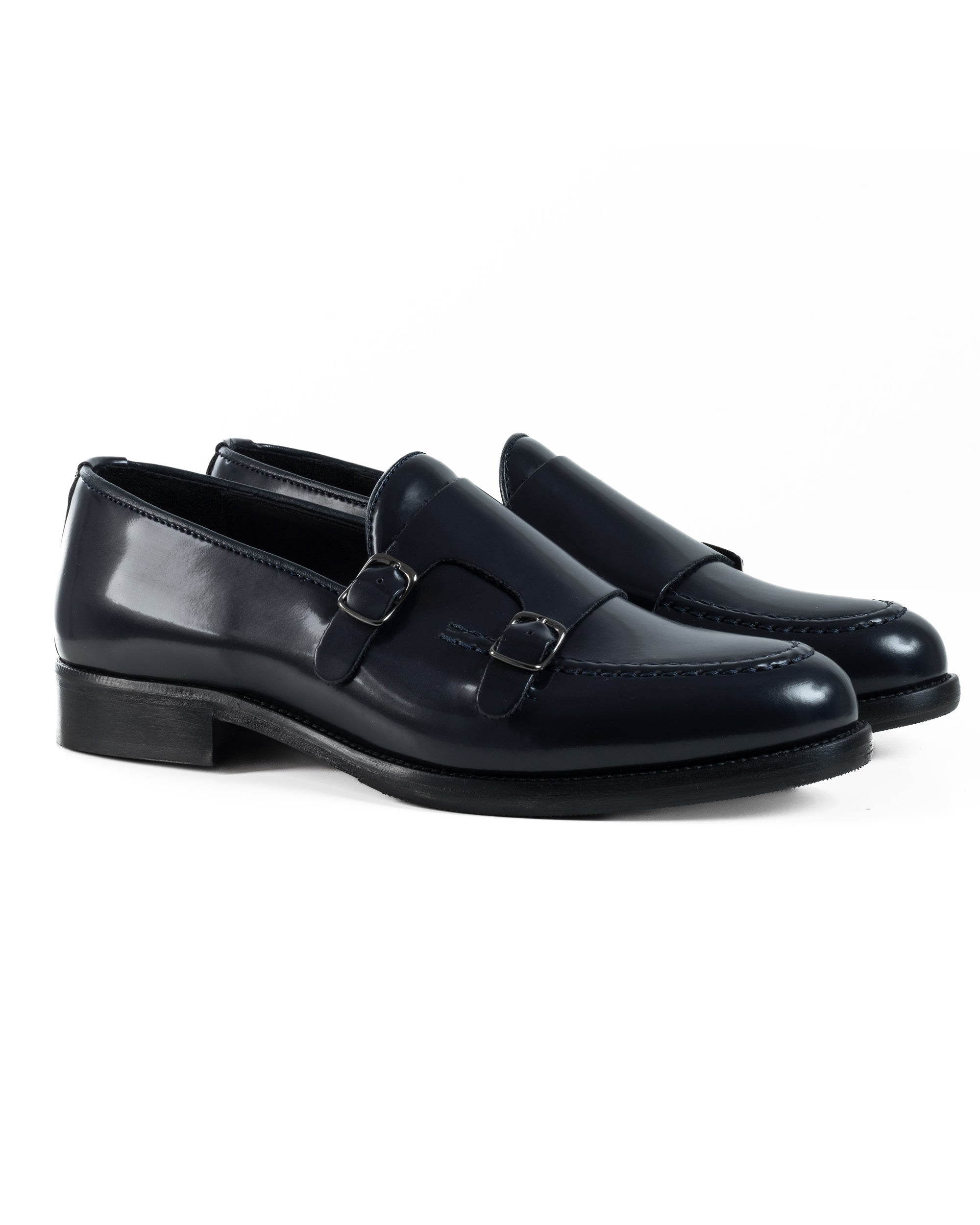 Mocassini Doppia Fibbia Uomo Scarpe Ecopelle Abrasivate Lucide Eleganti Cerimonia Suola Di Cuoio Casual Blu GIOSAL-S1263A