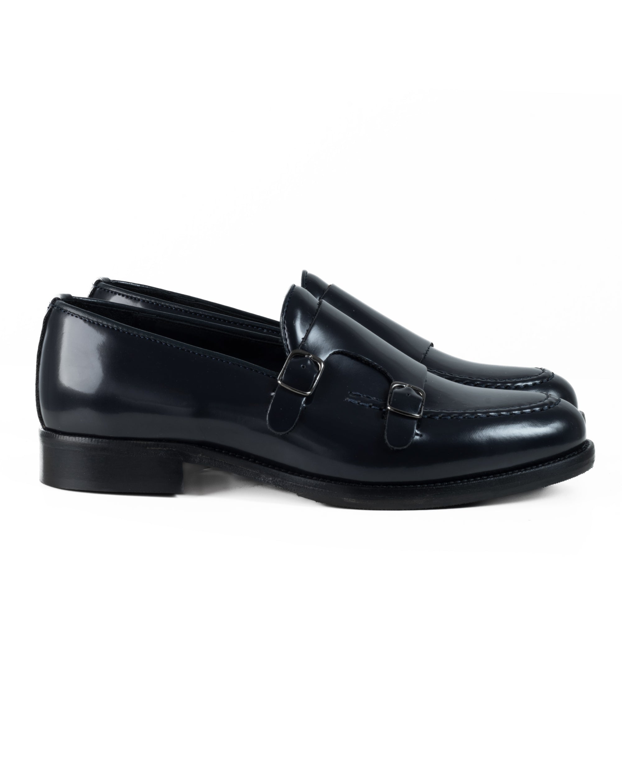 Mocassini Doppia Fibbia Uomo Scarpe Ecopelle Abrasivate Lucide Eleganti Cerimonia Suola Di Cuoio Casual Blu GIOSAL-S1263A
