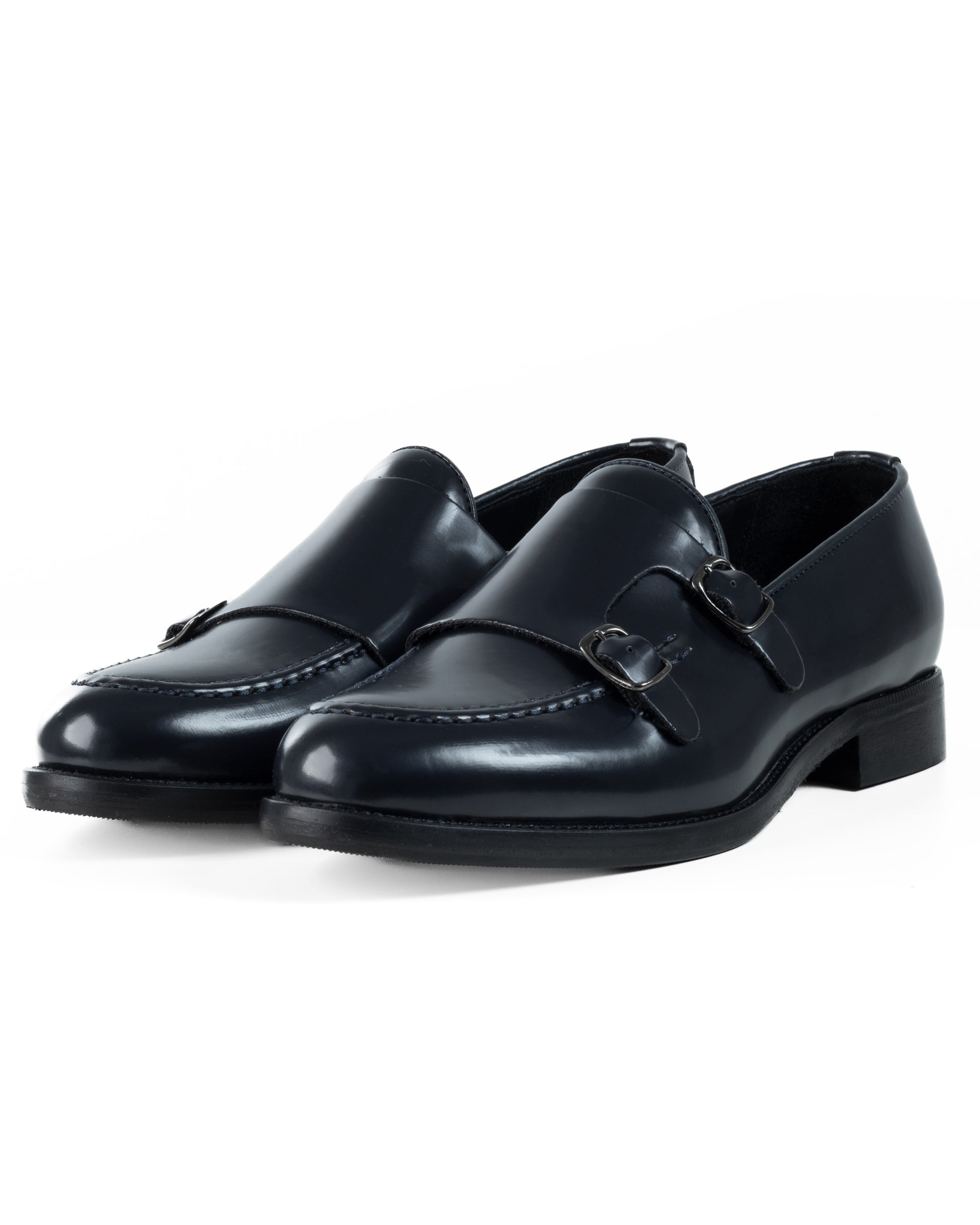 Mocassini Doppia Fibbia Uomo Scarpe Ecopelle Abrasivate Lucide Eleganti Cerimonia Suola Di Cuoio Casual Blu GIOSAL-S1263A
