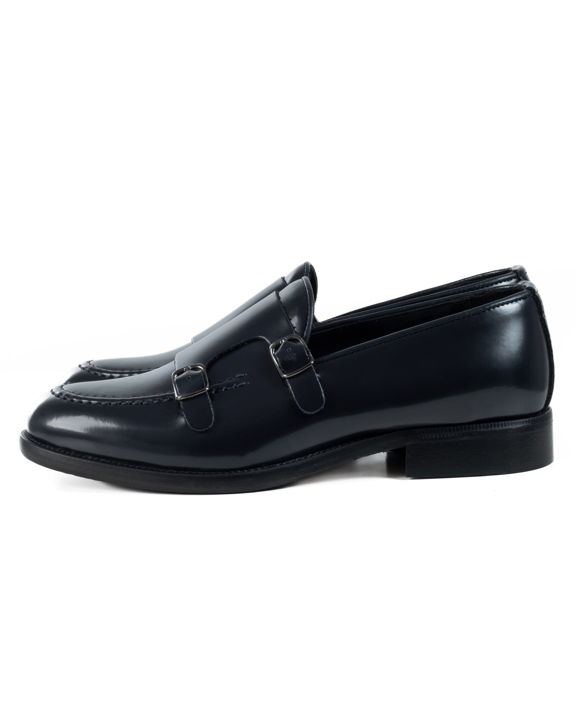 Mocassini Doppia Fibbia Uomo Scarpe Ecopelle Abrasivate Lucide Eleganti Cerimonia Suola Di Cuoio Casual Blu GIOSAL-S1263A