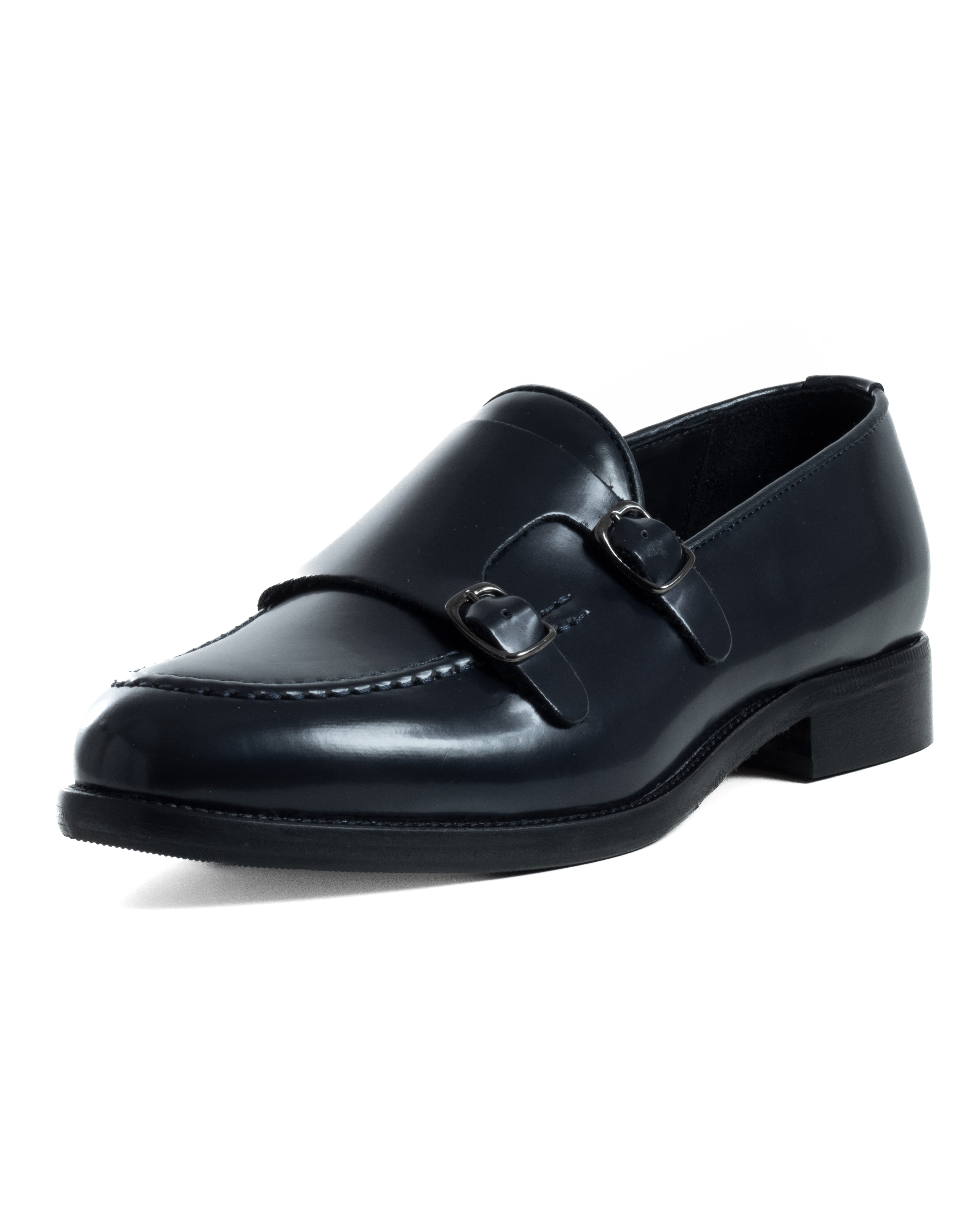 Mocassini Doppia Fibbia Uomo Scarpe Ecopelle Abrasivate Lucide Eleganti Cerimonia Suola Di Cuoio Casual Blu GIOSAL-S1263A