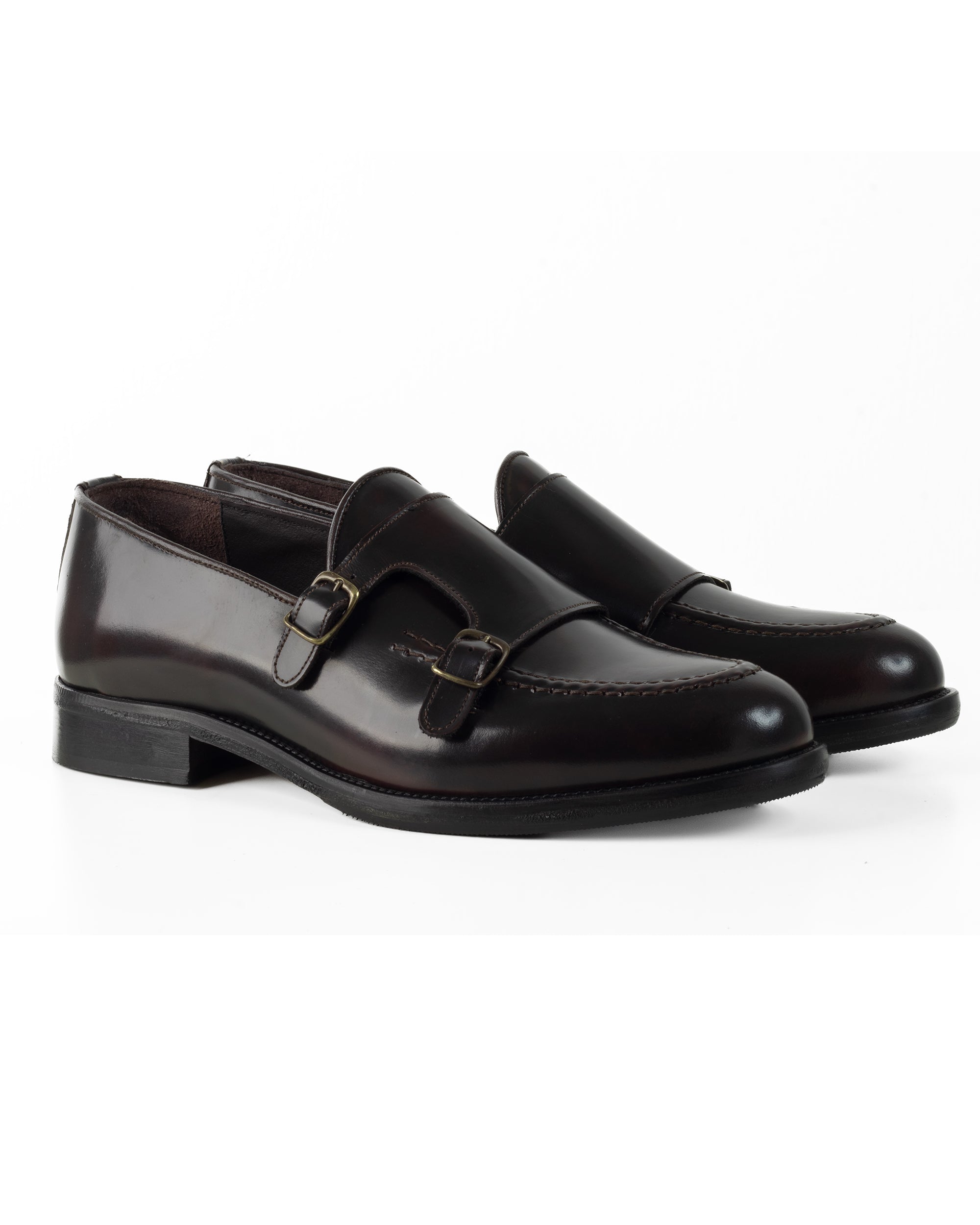 Mocassini Doppia Fibbia Uomo Scarpe Ecopelle Abrasivate Lucide Eleganti Cerimonia Suola Di Cuoio Casual Marrone GIOSAL-S1264A