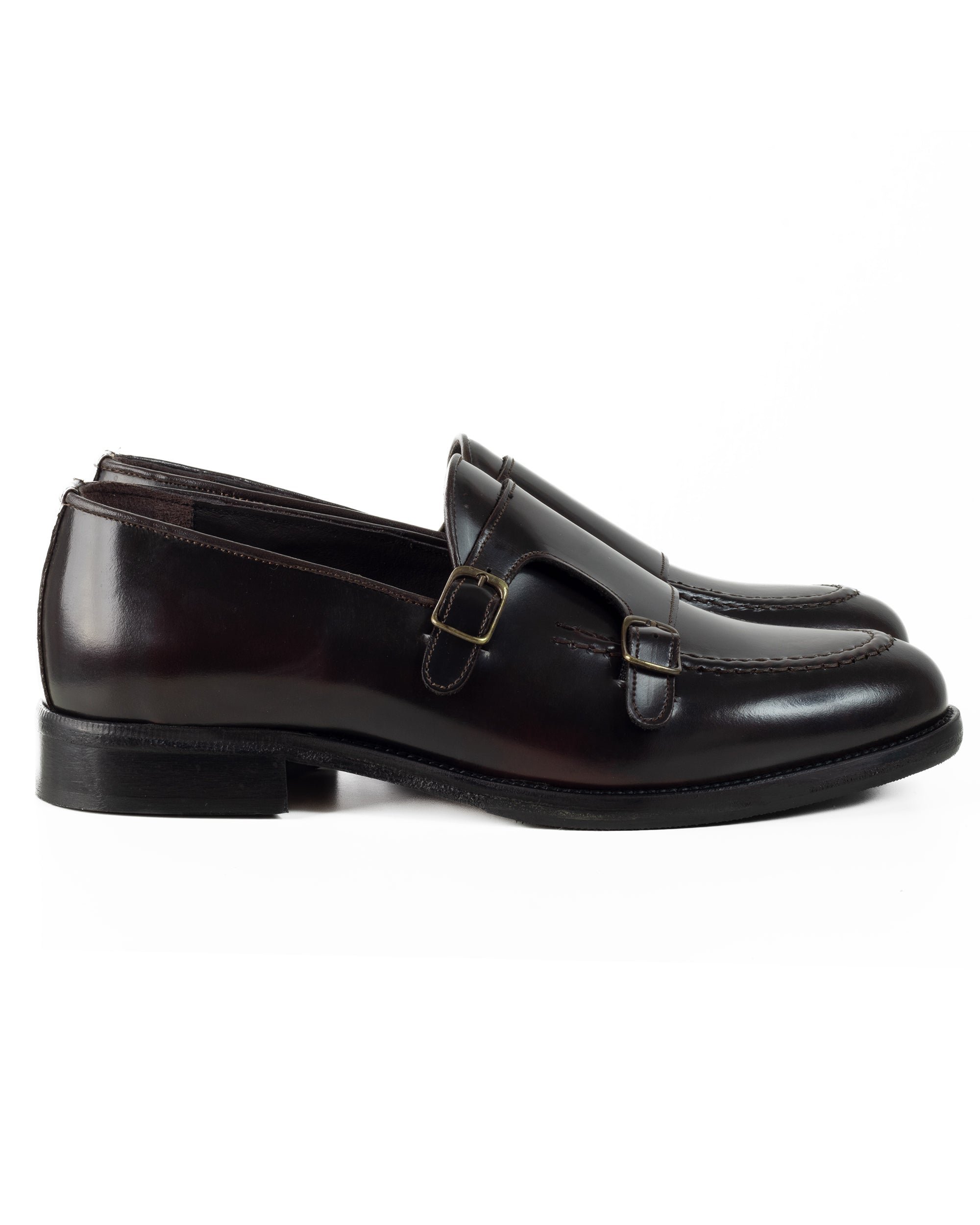Mocassini Doppia Fibbia Uomo Scarpe Ecopelle Abrasivate Lucide Eleganti Cerimonia Suola Di Cuoio Casual Marrone GIOSAL-S1264A