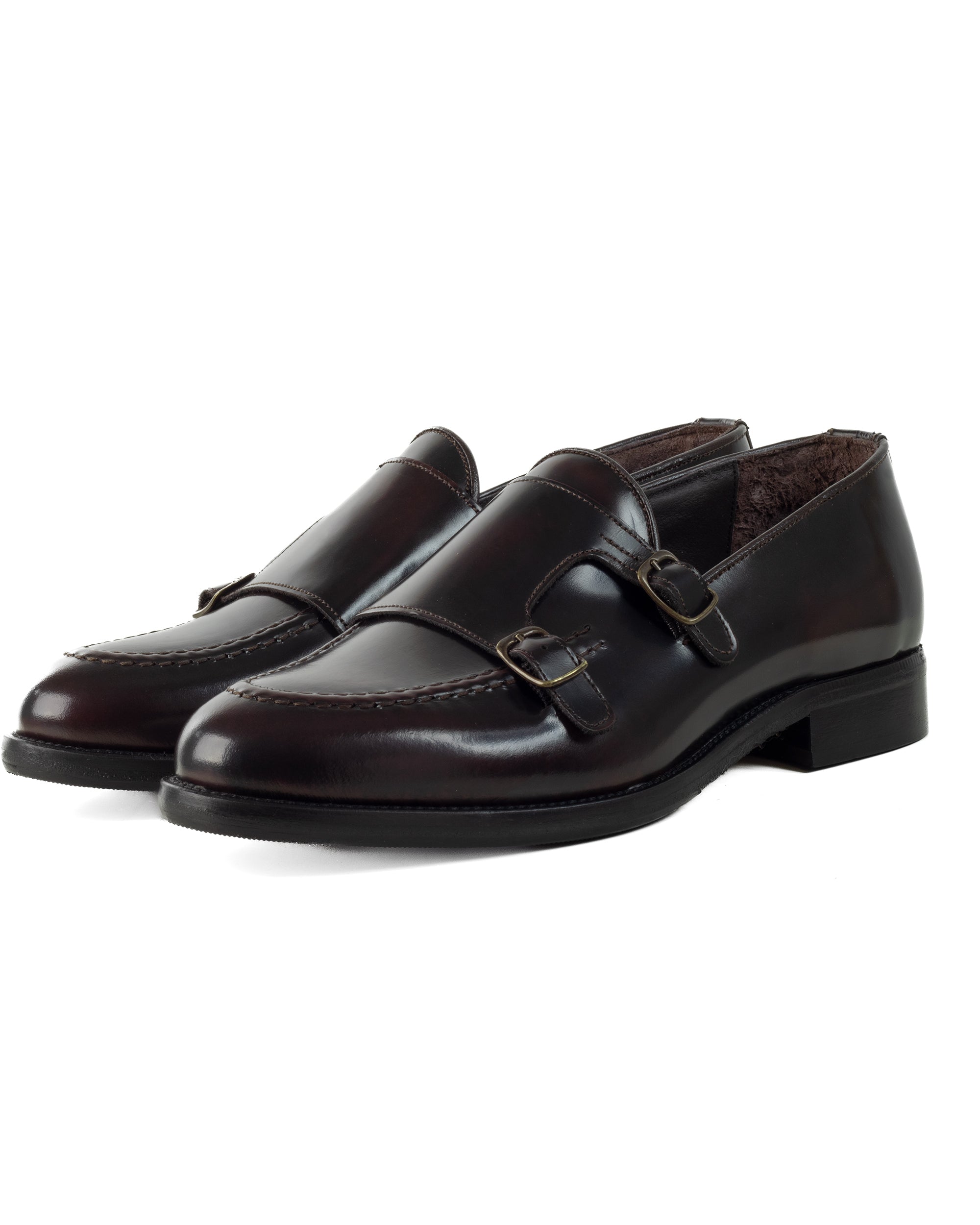 Mocassini Doppia Fibbia Uomo Scarpe Ecopelle Abrasivate Lucide Eleganti Cerimonia Suola Di Cuoio Casual Marrone GIOSAL-S1264A