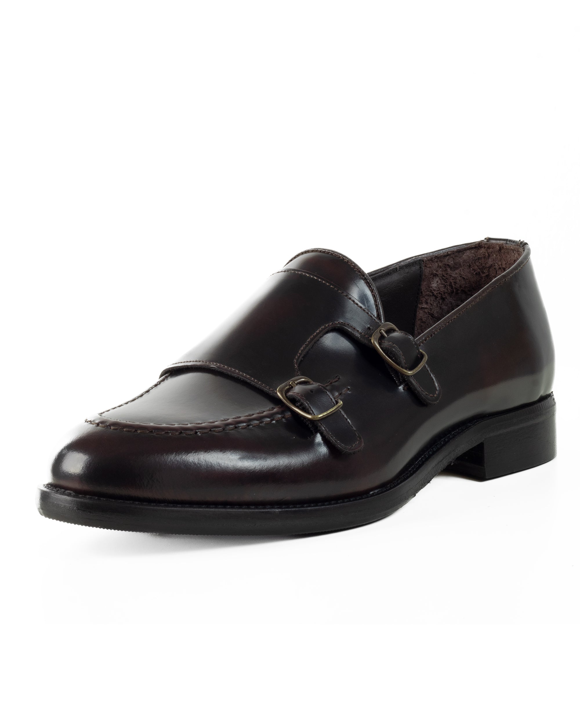 Mocassini Doppia Fibbia Uomo Scarpe Ecopelle Abrasivate Lucide Eleganti Cerimonia Suola Di Cuoio Casual Marrone GIOSAL-S1264A
