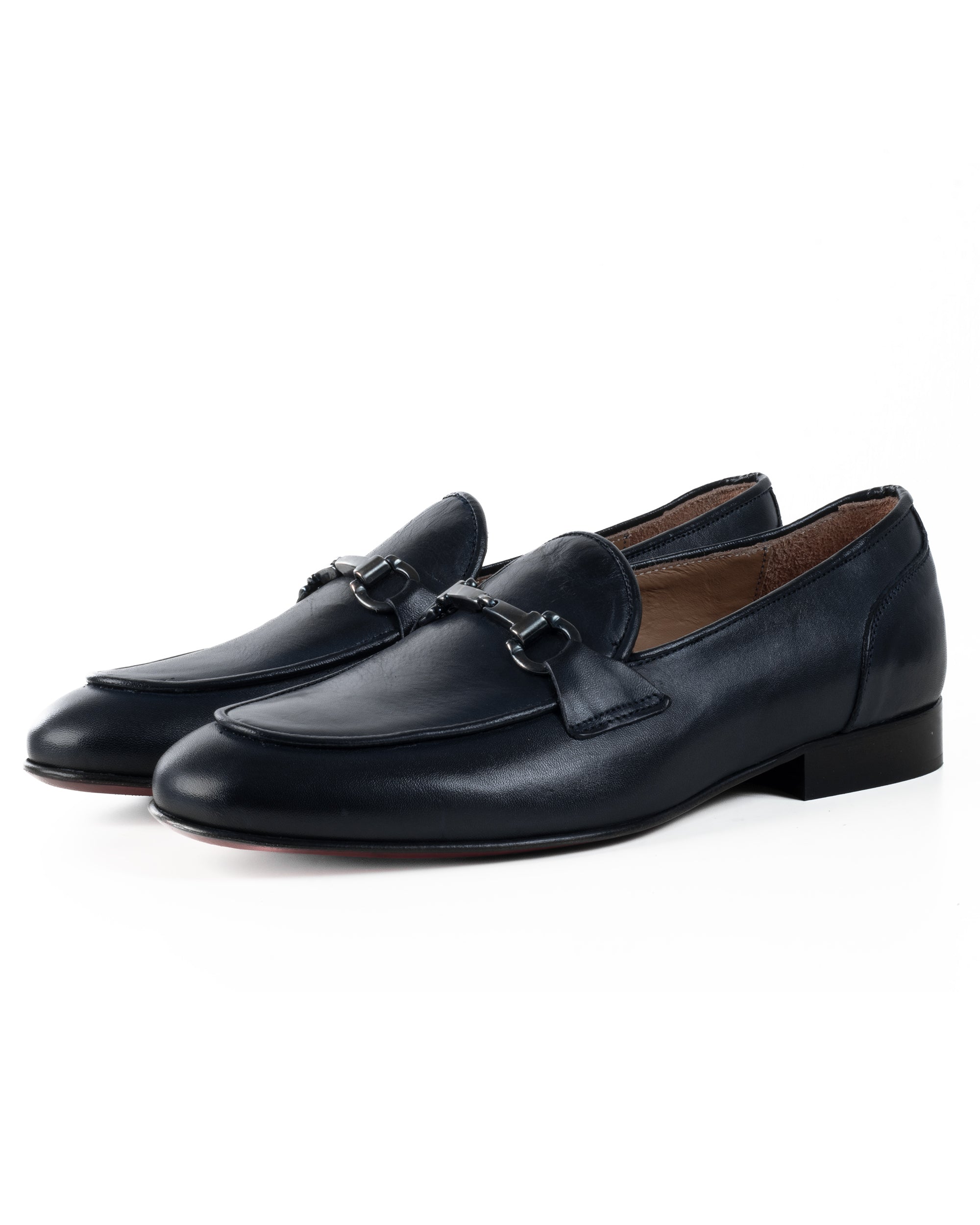 Mocassini Uomo Con Fibbie Morsetto Scarpe Ecopelle Eleganti Pelle Vitello Cerimonia Suola Di Cuoio Con Ovalino Antiscivolo Casual Blu GIOSAL-S1270A