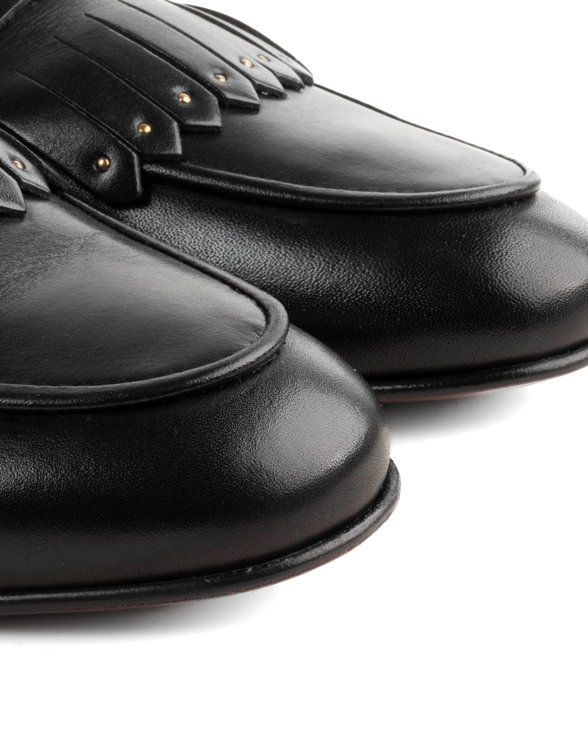 Mocassini Uomo Con Fibbia Frangia Borchie Scarpe Ecopelle Eleganti Pelle Vitello Cerimonia Suola Di Cuoio Con Ovalino Antiscivolo Casual Nero GIOSAL-S1272A