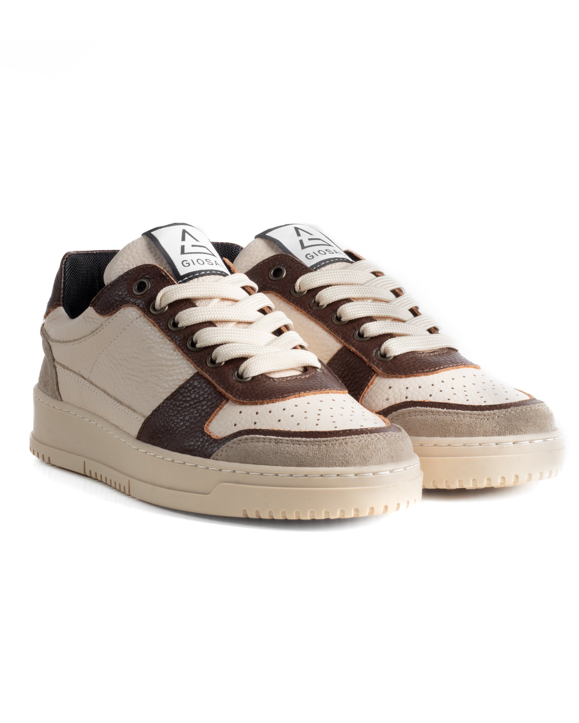 Scarpe Uomo Sneakers Beige Ecopelle Martellata Casual Sportive Pelle Bottolato Camoscio Marrone GIOSAL-S1285A