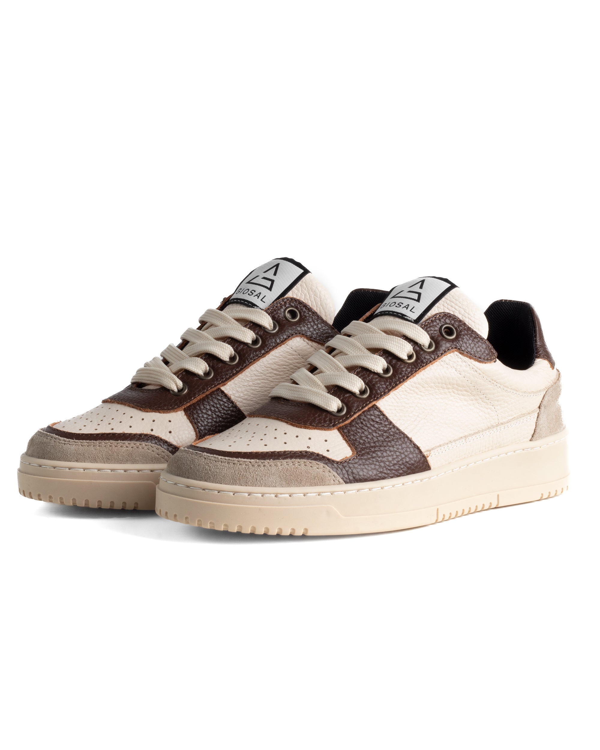 Scarpe Uomo Sneakers Beige Ecopelle Martellata Casual Sportive Pelle Bottolato Camoscio Marrone GIOSAL-S1285A