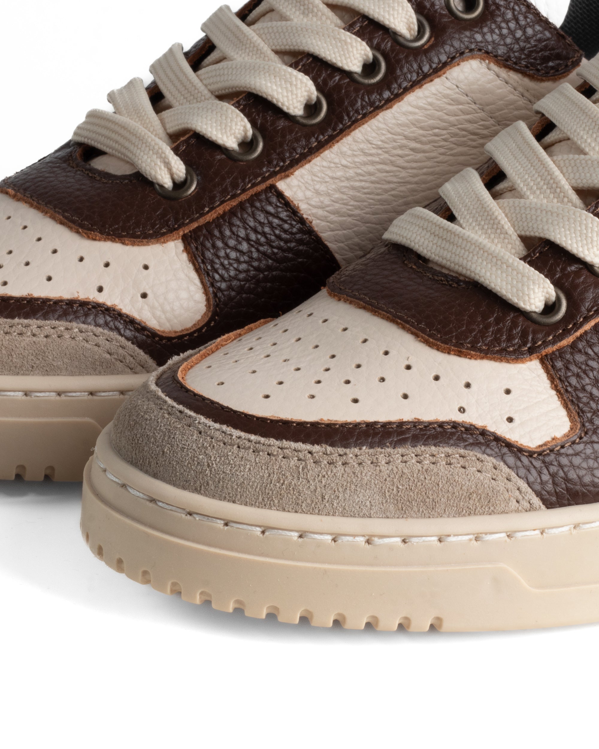 Scarpe Uomo Sneakers Beige Ecopelle Martellata Casual Sportive Pelle Bottolato Camoscio Marrone GIOSAL-S1285A