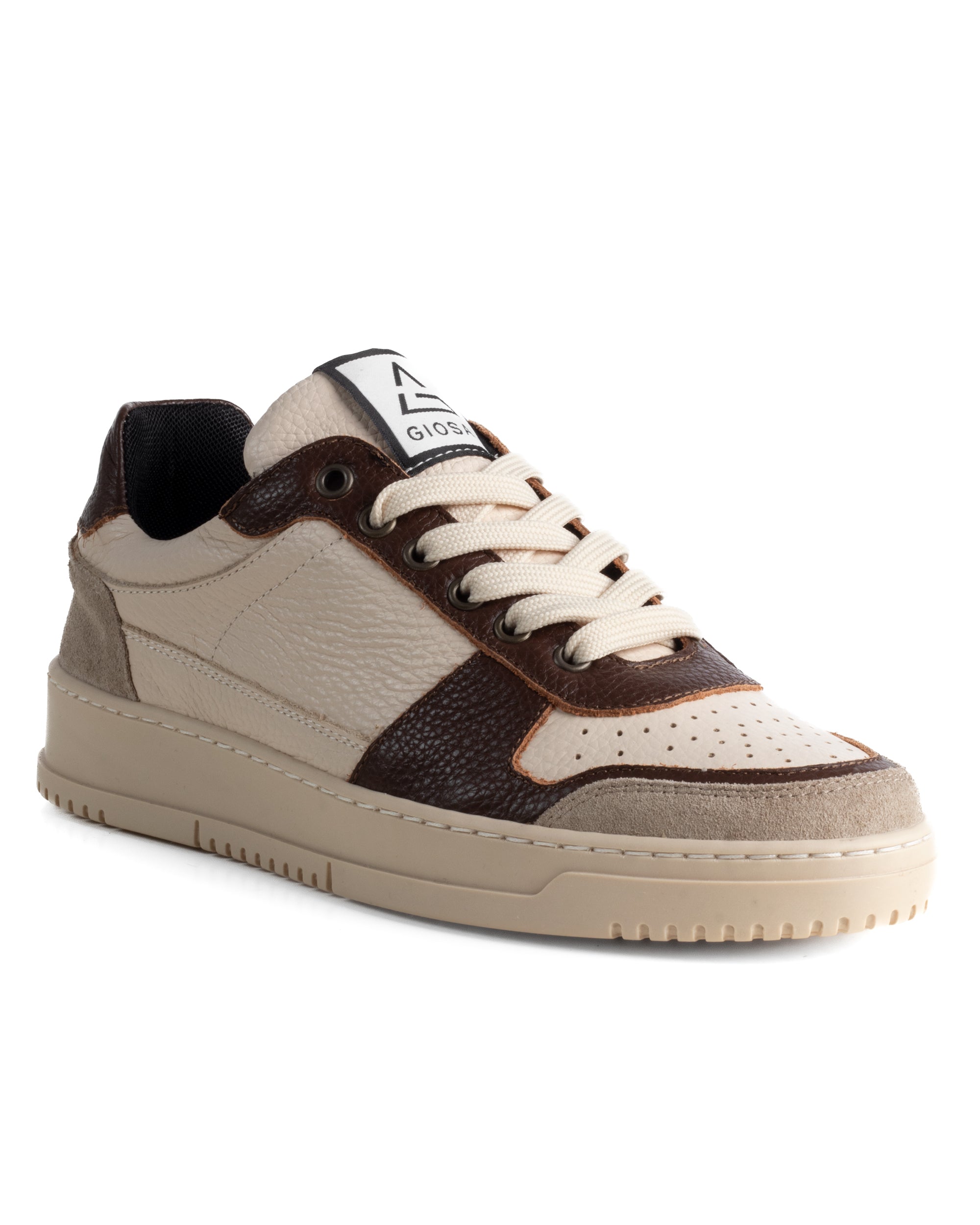 Scarpe Uomo Sneakers Beige Ecopelle Martellata Casual Sportive Pelle Bottolato Camoscio Marrone GIOSAL-S1285A
