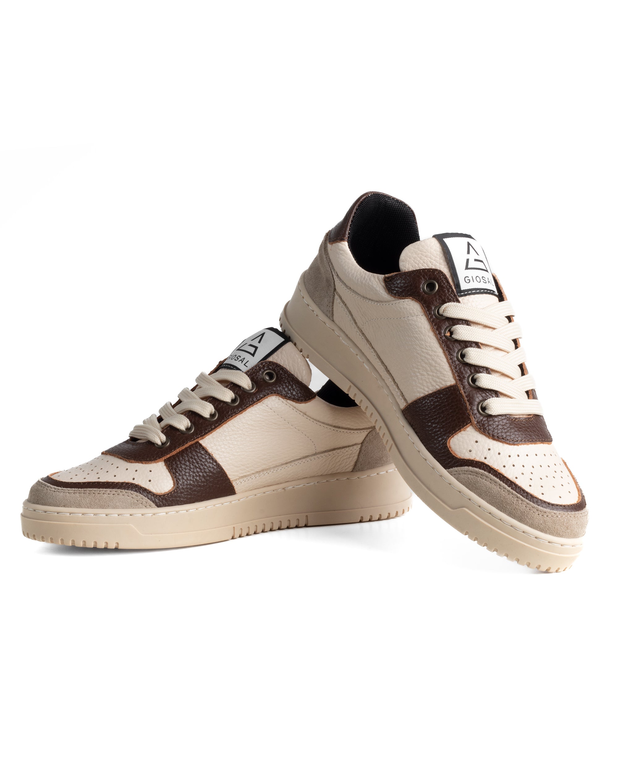 Scarpe Uomo Sneakers Beige Ecopelle Martellata Casual Sportive Pelle Bottolato Camoscio Marrone GIOSAL-S1285A