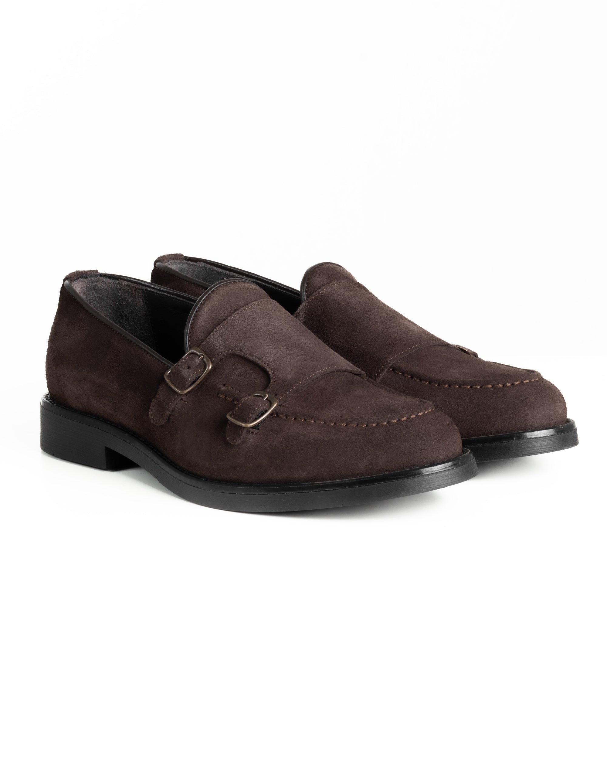 Mocassini Doppia Fibbia Uomo Scarpe Camoscio Eleganti Cerimonia Suola Gomma Casual Marrone GIOSAL-S1286A