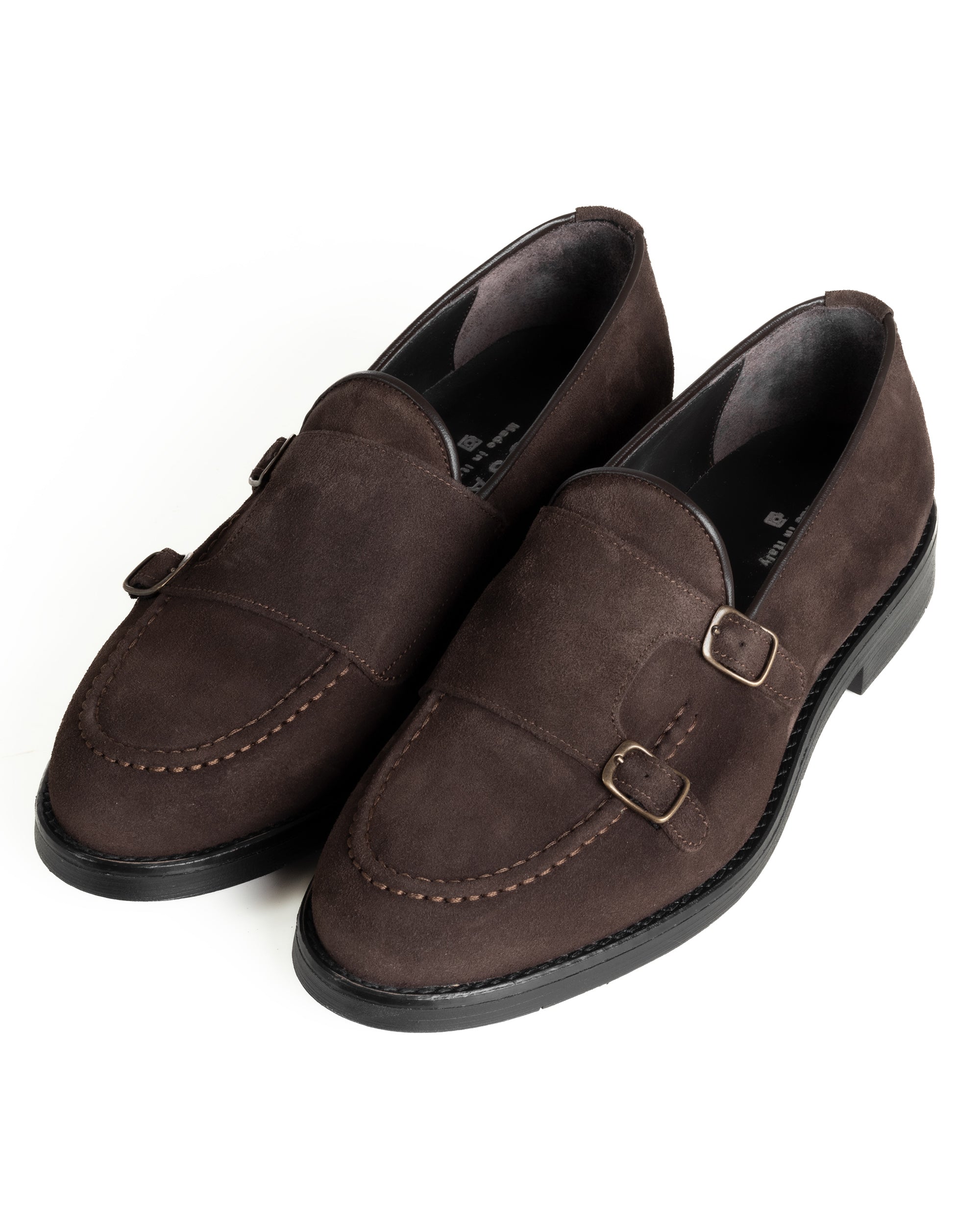 Mocassini Doppia Fibbia Uomo Scarpe Camoscio Eleganti Cerimonia Suola Gomma Casual Marrone GIOSAL-S1286A