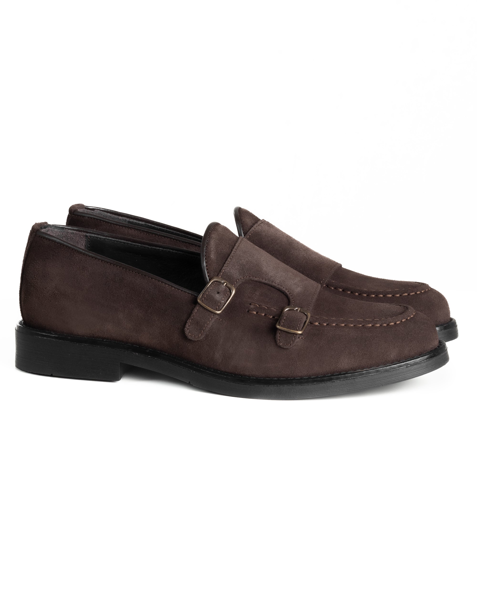 Mocassini Doppia Fibbia Uomo Scarpe Camoscio Eleganti Cerimonia Suola Gomma Casual Marrone GIOSAL-S1286A