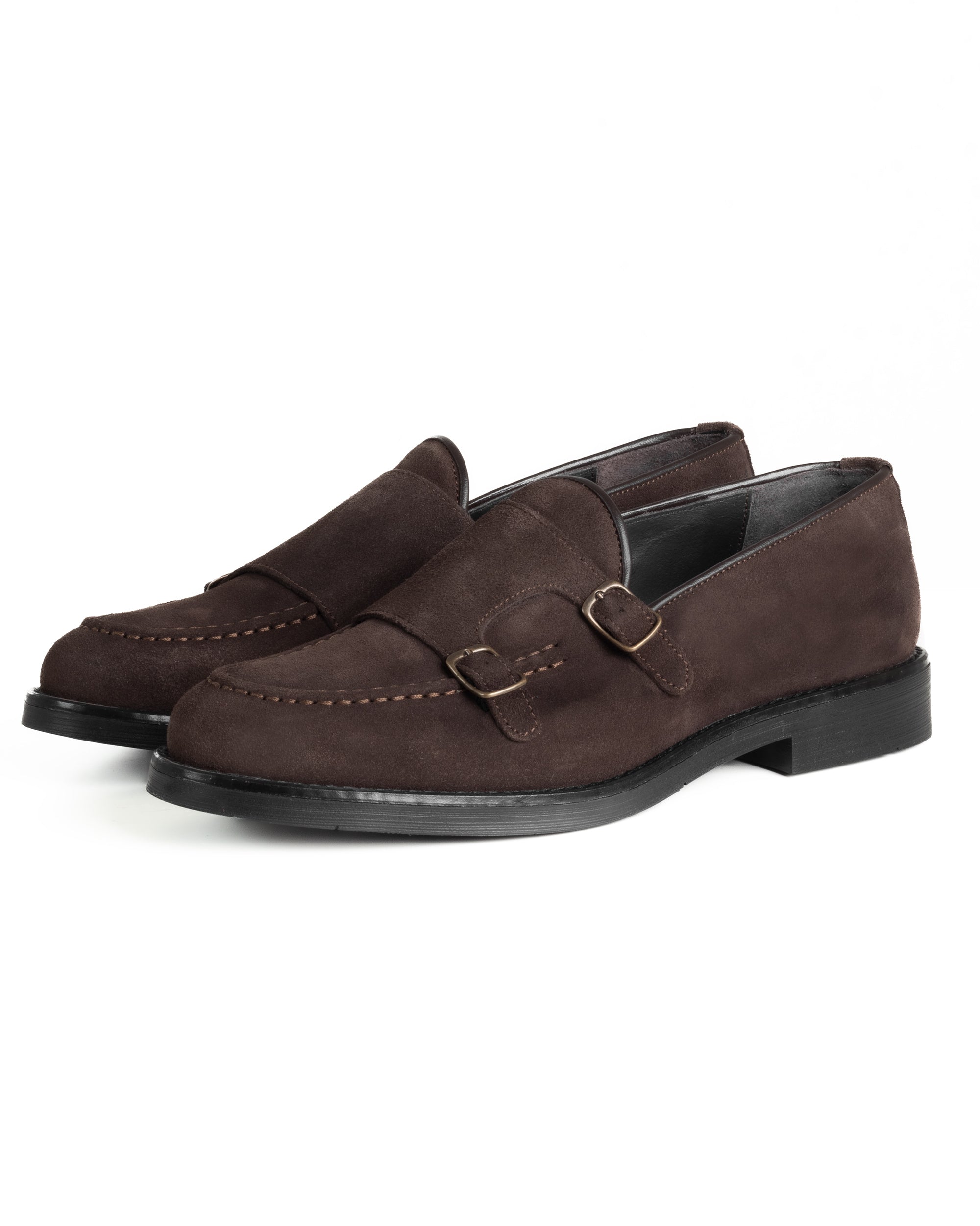 Mocassini Doppia Fibbia Uomo Scarpe Camoscio Eleganti Cerimonia Suola Gomma Casual Marrone GIOSAL-S1286A