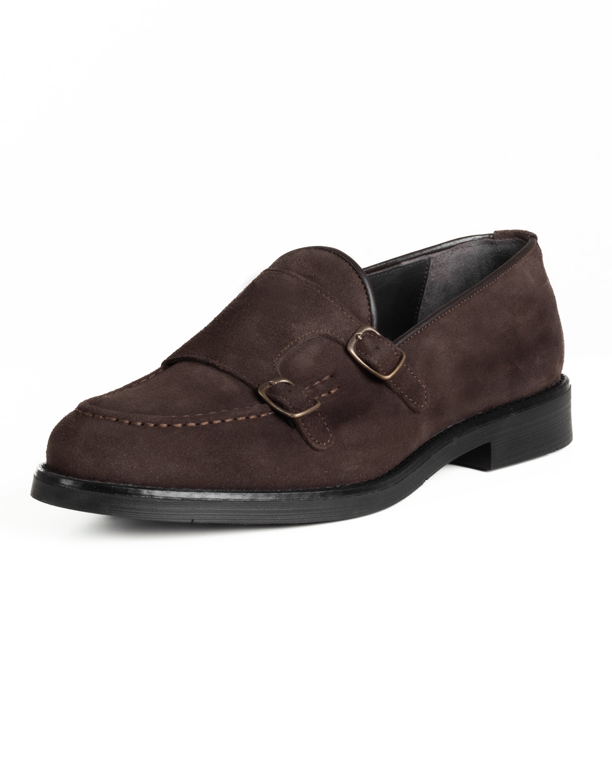 Mocassini Doppia Fibbia Uomo Scarpe Camoscio Eleganti Cerimonia Suola Gomma Casual Marrone GIOSAL-S1286A