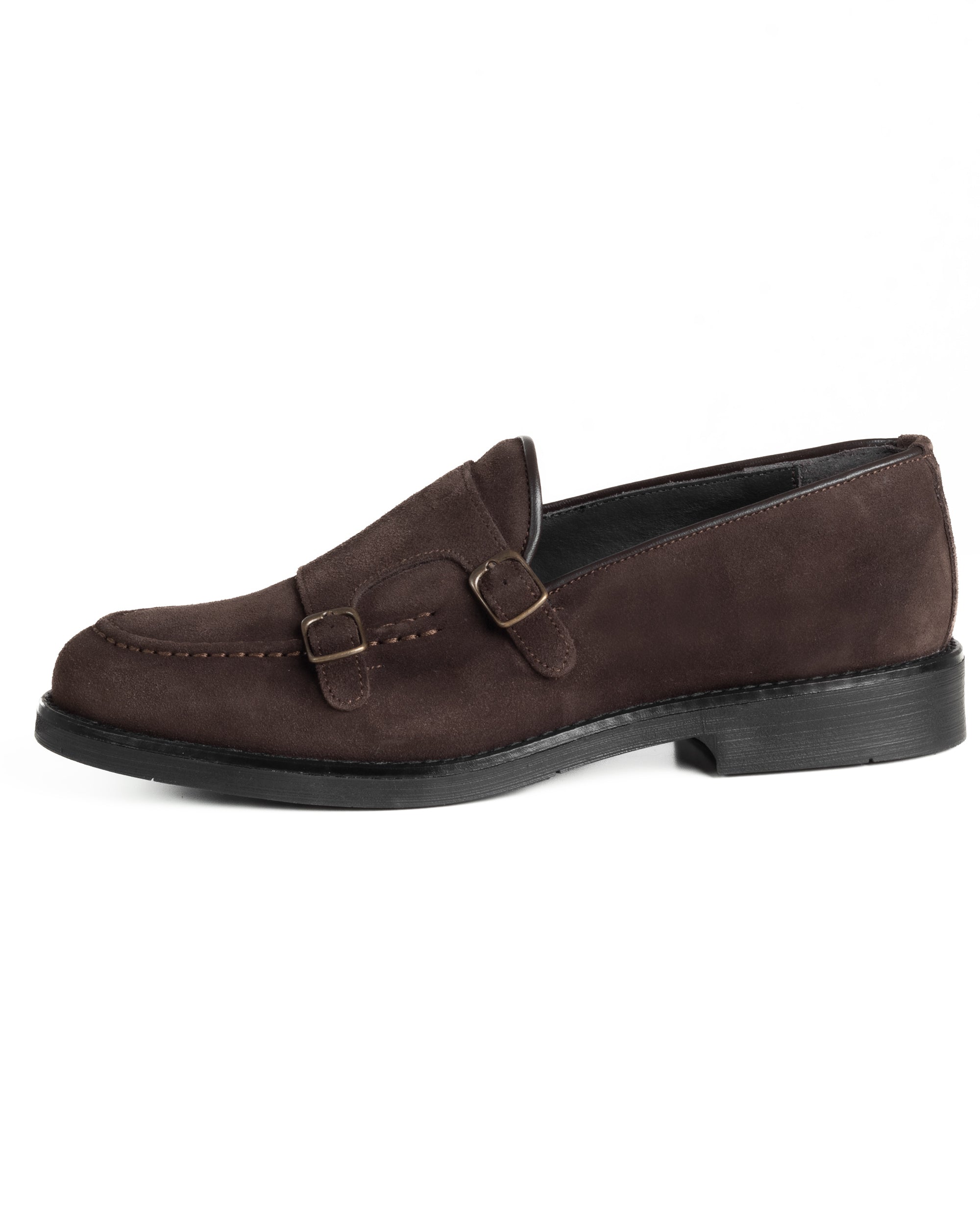 Mocassini Doppia Fibbia Uomo Scarpe Camoscio Eleganti Cerimonia Suola Gomma Casual Marrone GIOSAL-S1286A