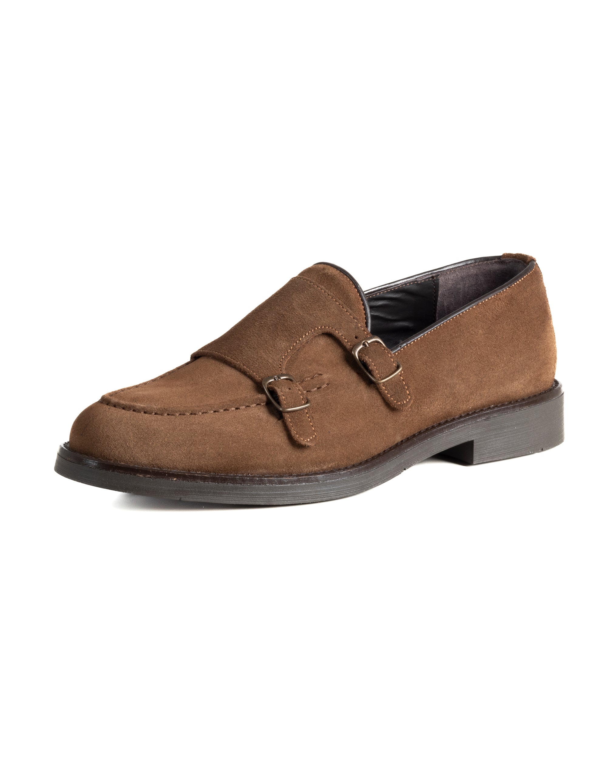 Mocassini Doppia Fibbia Uomo Scarpe Camoscio Eleganti Cerimonia Suola Gomma Casual Tabacco GIOSAL-S1287A