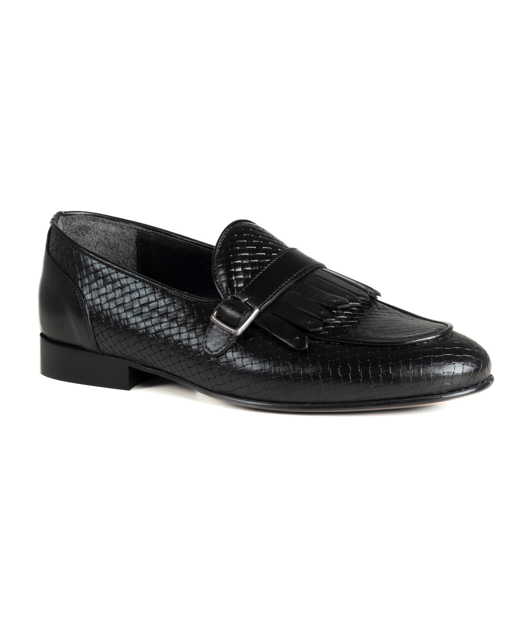 Mocassini Uomo Con Fibbia Frangia Scarpe Ecopelle Eleganti Pelle Vitello Intrecciata Cerimonia Suola Di Cuoio Con Ovalino Antiscivolo Casual Nero GIOSAL-S1288A