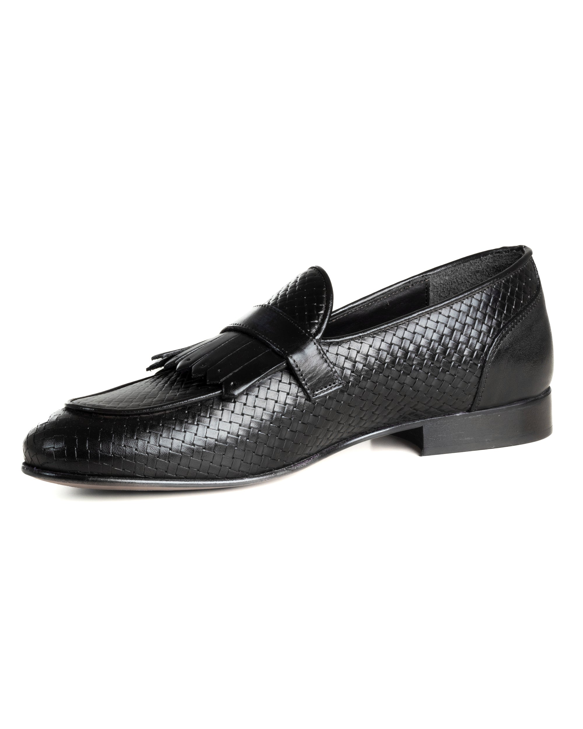 Mocassini Uomo Con Fibbia Frangia Scarpe Ecopelle Eleganti Pelle Vitello Intrecciata Cerimonia Suola Di Cuoio Con Ovalino Antiscivolo Casual Nero GIOSAL-S1288A