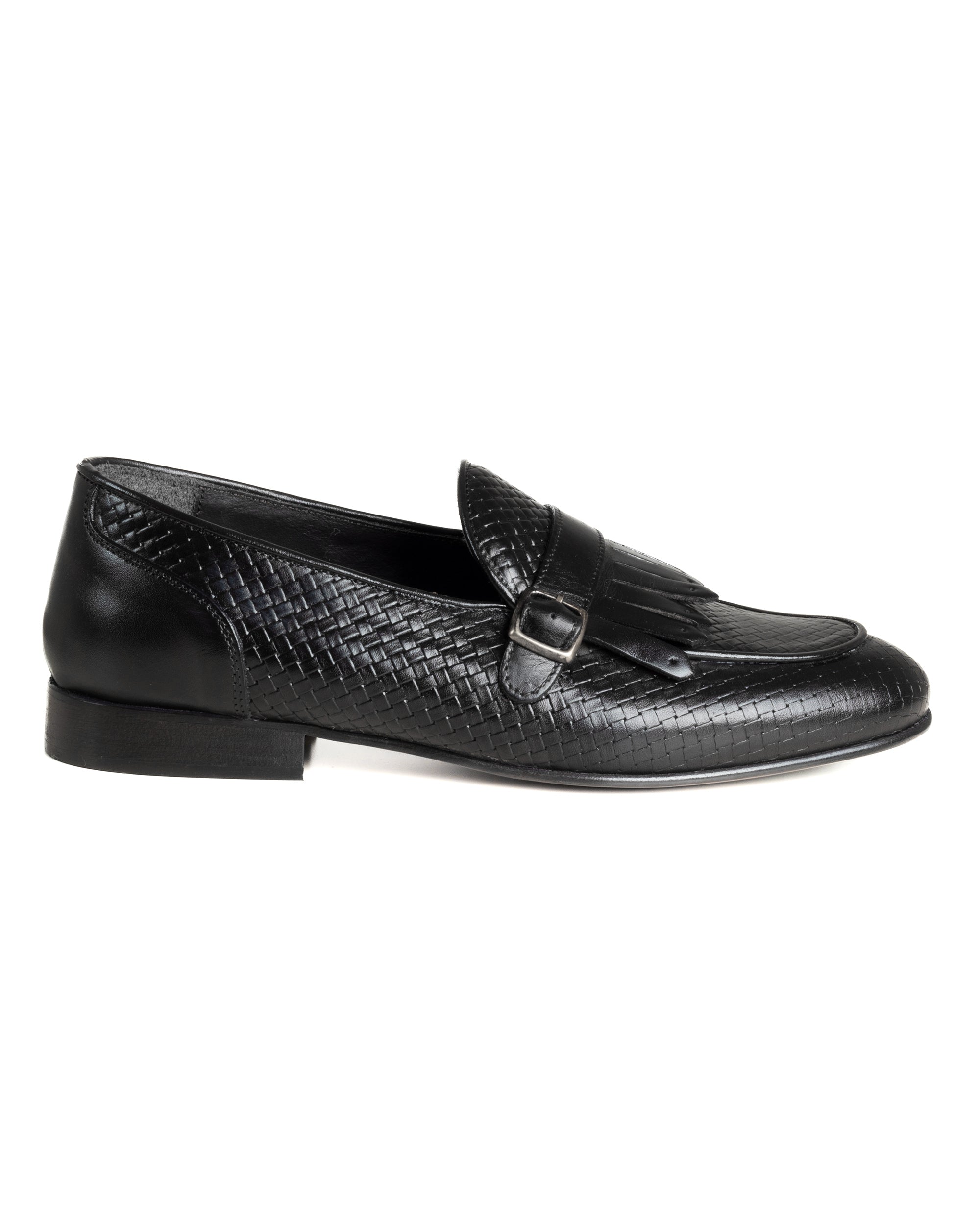 Mocassini Uomo Con Fibbia Frangia Scarpe Ecopelle Eleganti Pelle Vitello Intrecciata Cerimonia Suola Di Cuoio Con Ovalino Antiscivolo Casual Nero GIOSAL-S1288A