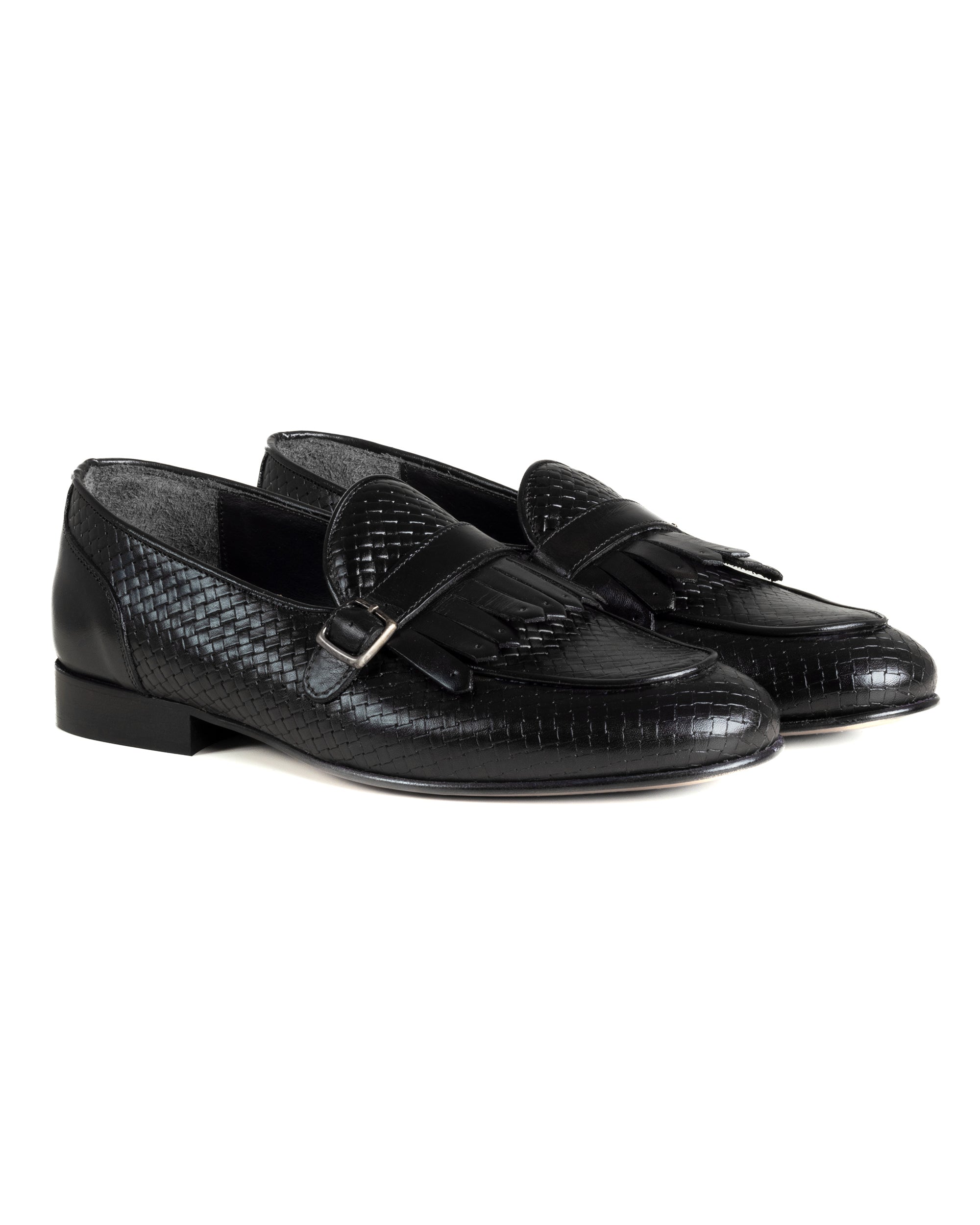 Mocassini Uomo Con Fibbia Frangia Scarpe Ecopelle Eleganti Pelle Vitello Intrecciata Cerimonia Suola Di Cuoio Con Ovalino Antiscivolo Casual Nero GIOSAL-S1288A