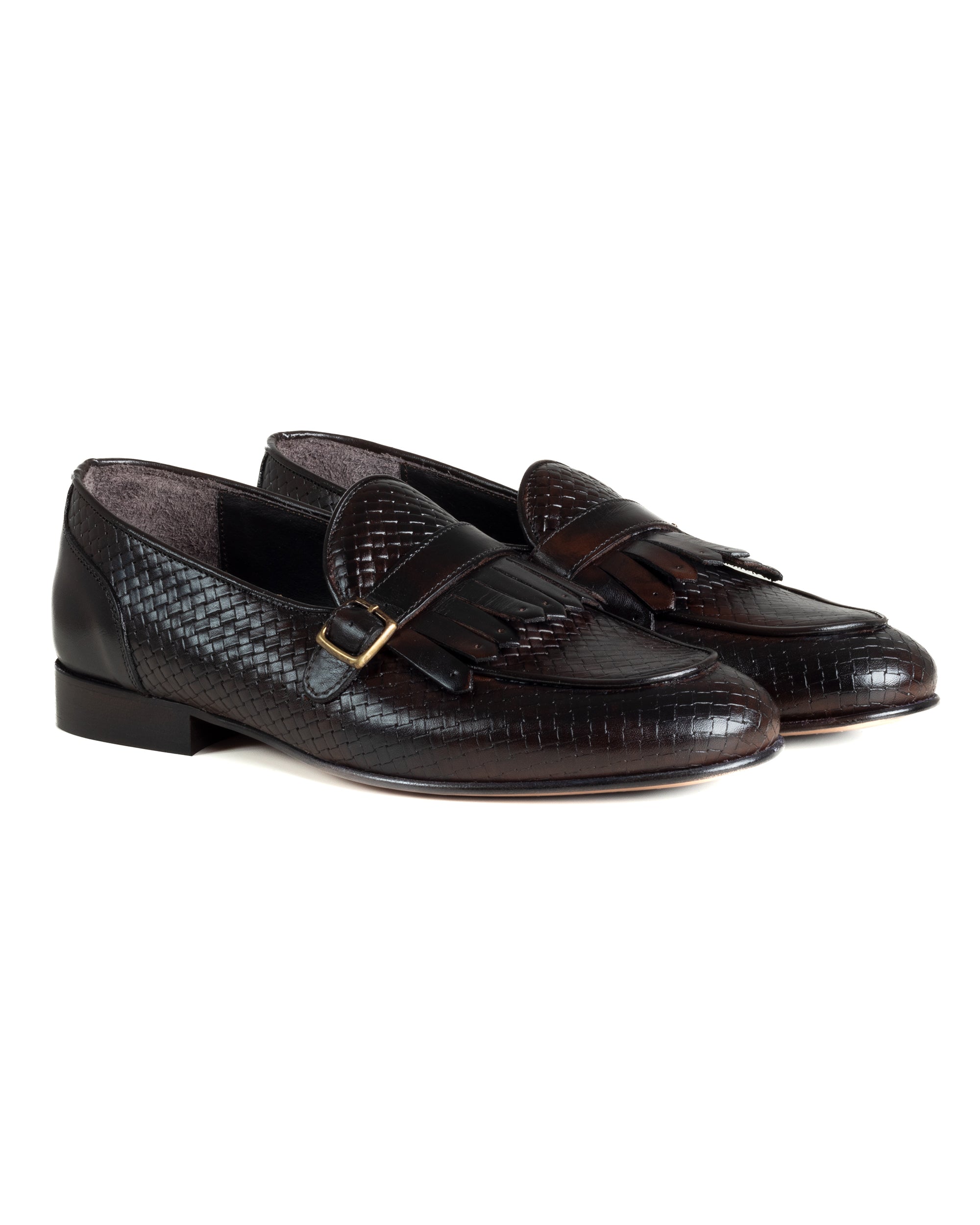 Mocassini Uomo Con Fibbia Frangia Scarpe Ecopelle Eleganti Pelle Vitello Intrecciata Cerimonia Suola Di Cuoio Con Ovalino Antiscivolo Casual Marrone GIOSAL-S1289A